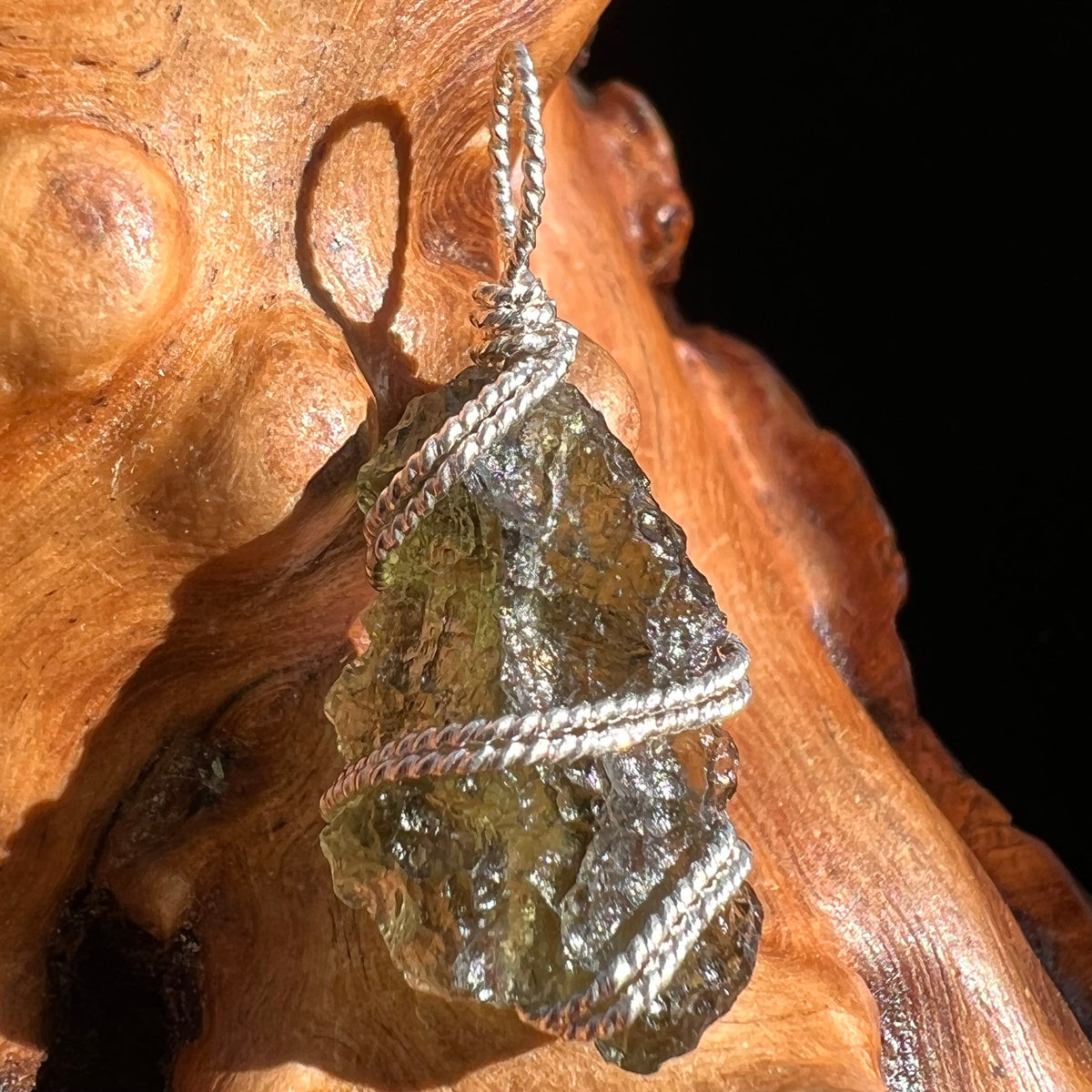Moldavite Wire Wrapped Pendant Sterling Silver #3070-Moldavite Life
