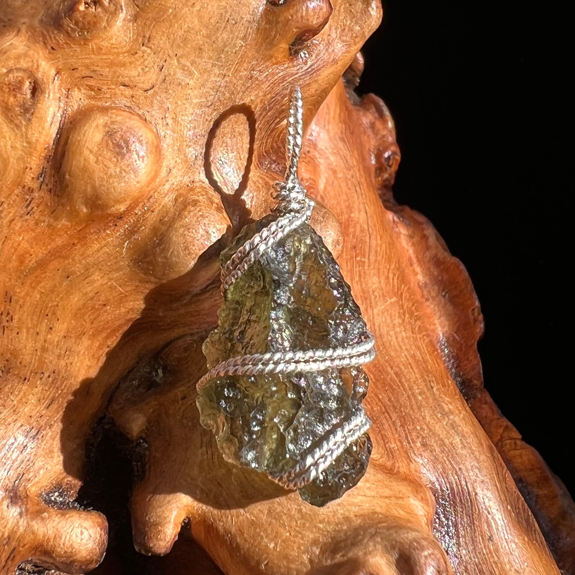 Moldavite Wire Wrapped Pendant Sterling Silver #3070-Moldavite Life