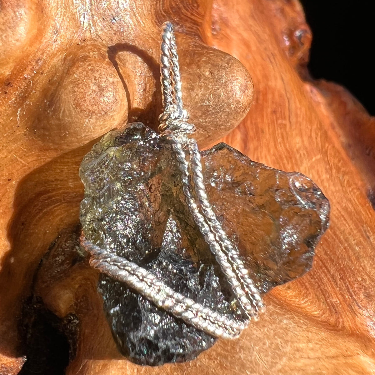 Moldavite Wire Wrapped Pendant Sterling Silver #3073-Moldavite Life