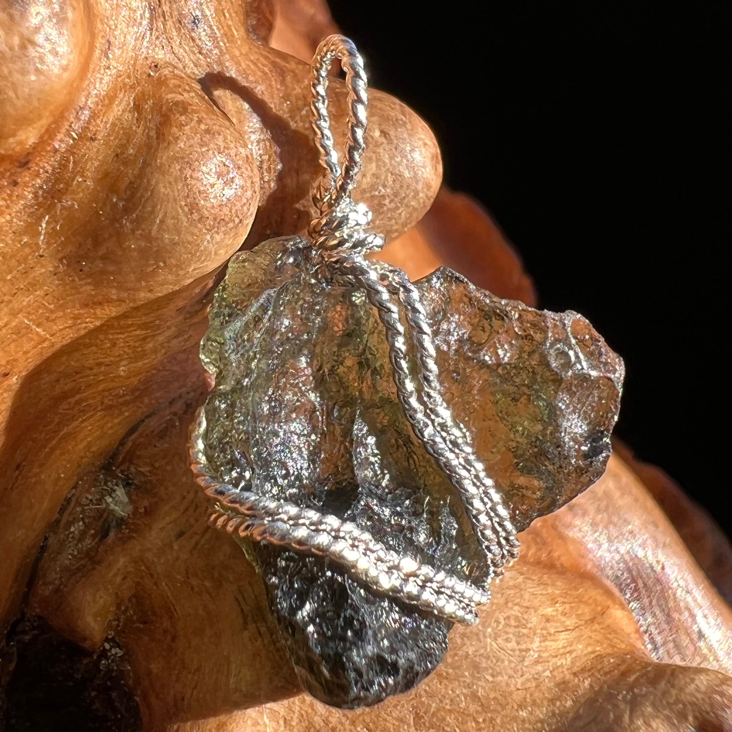 Moldavite Wire Wrapped Pendant Sterling Silver #3073-Moldavite Life