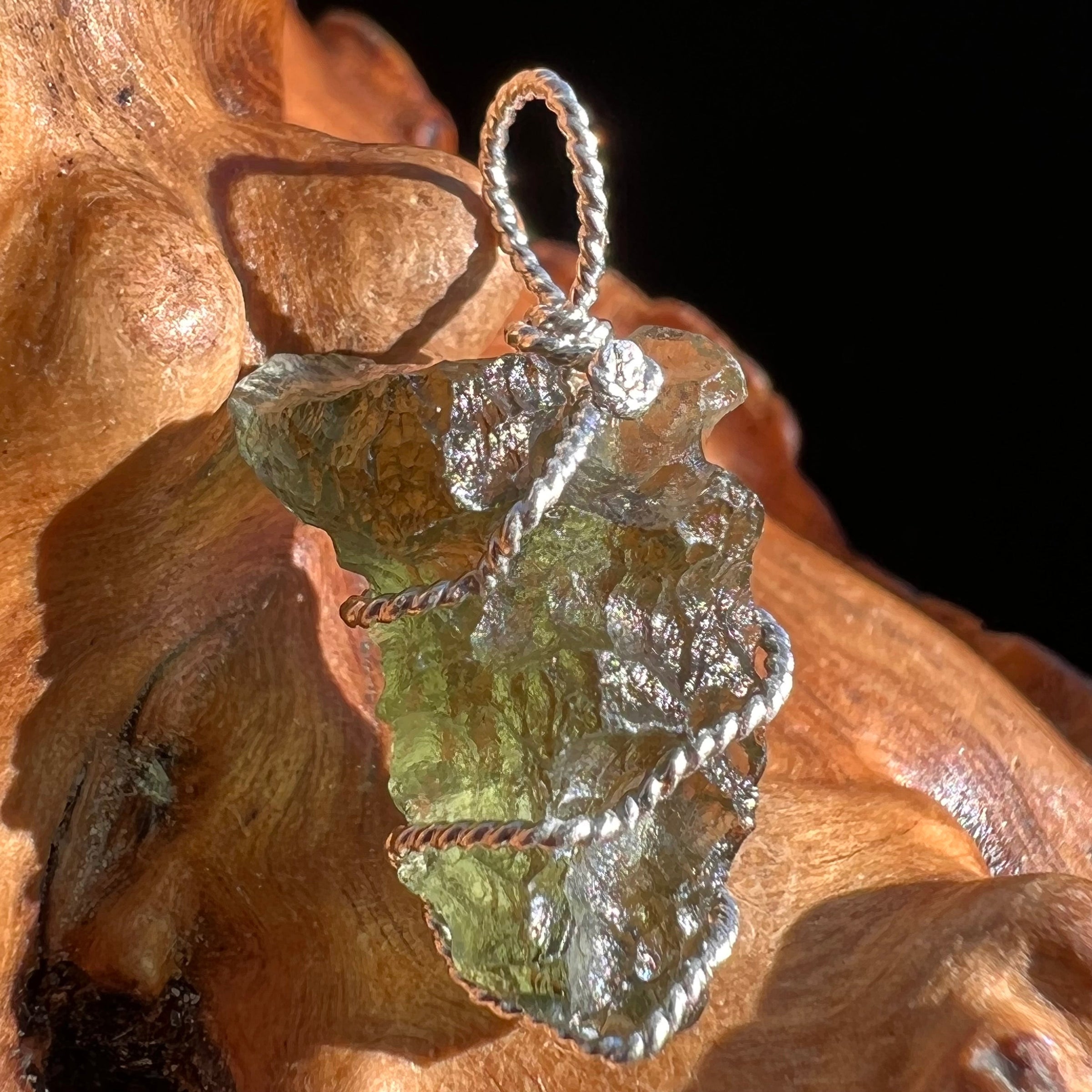 Moldavite Wire Wrapped Pendant Sterling Silver #3078-Moldavite Life