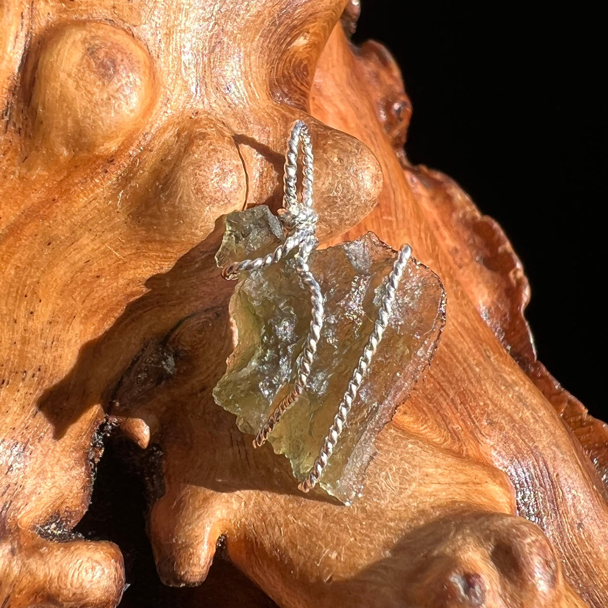 Moldavite Wire Wrapped Pendant Sterling Silver #3083-Moldavite Life