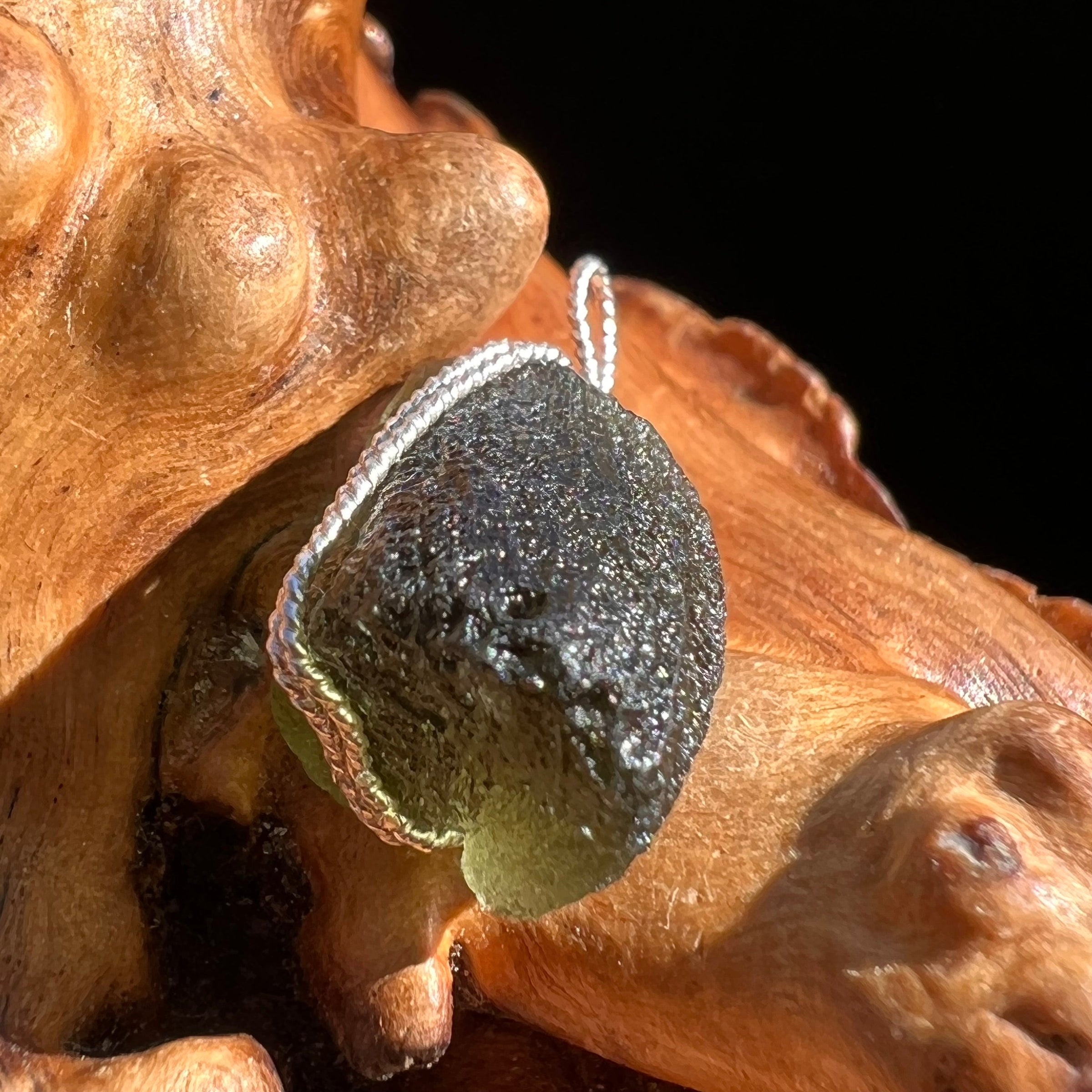 Moldavite Wire Wrapped Pendant Sterling Silver #3084-Moldavite Life