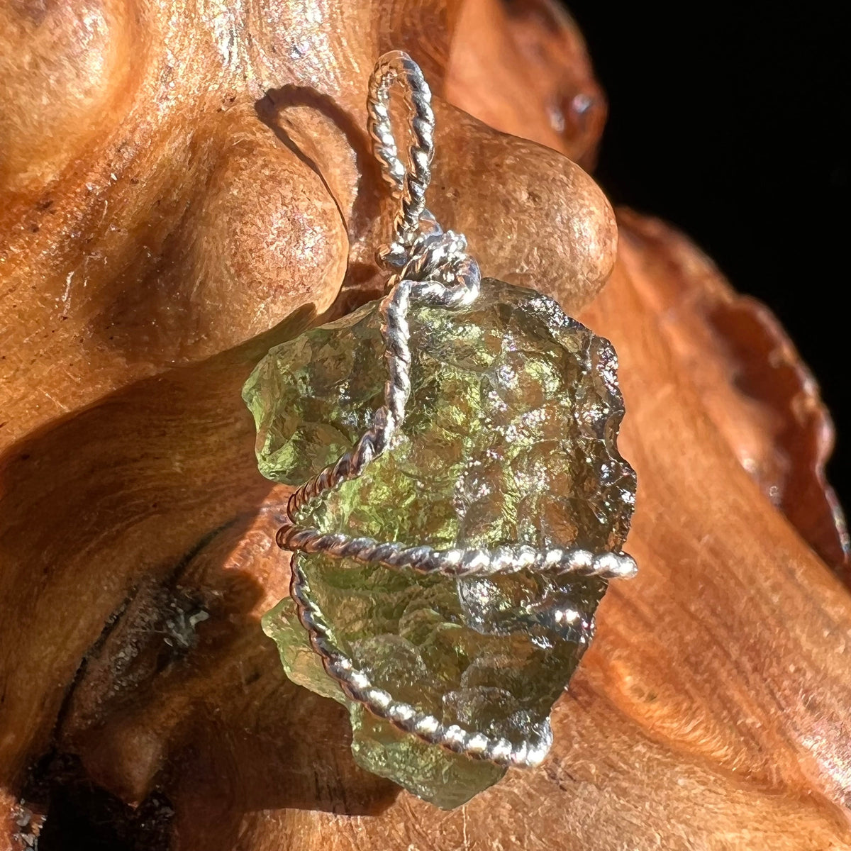 Moldavite Wire Wrapped Pendant Sterling Silver #3088-Moldavite Life