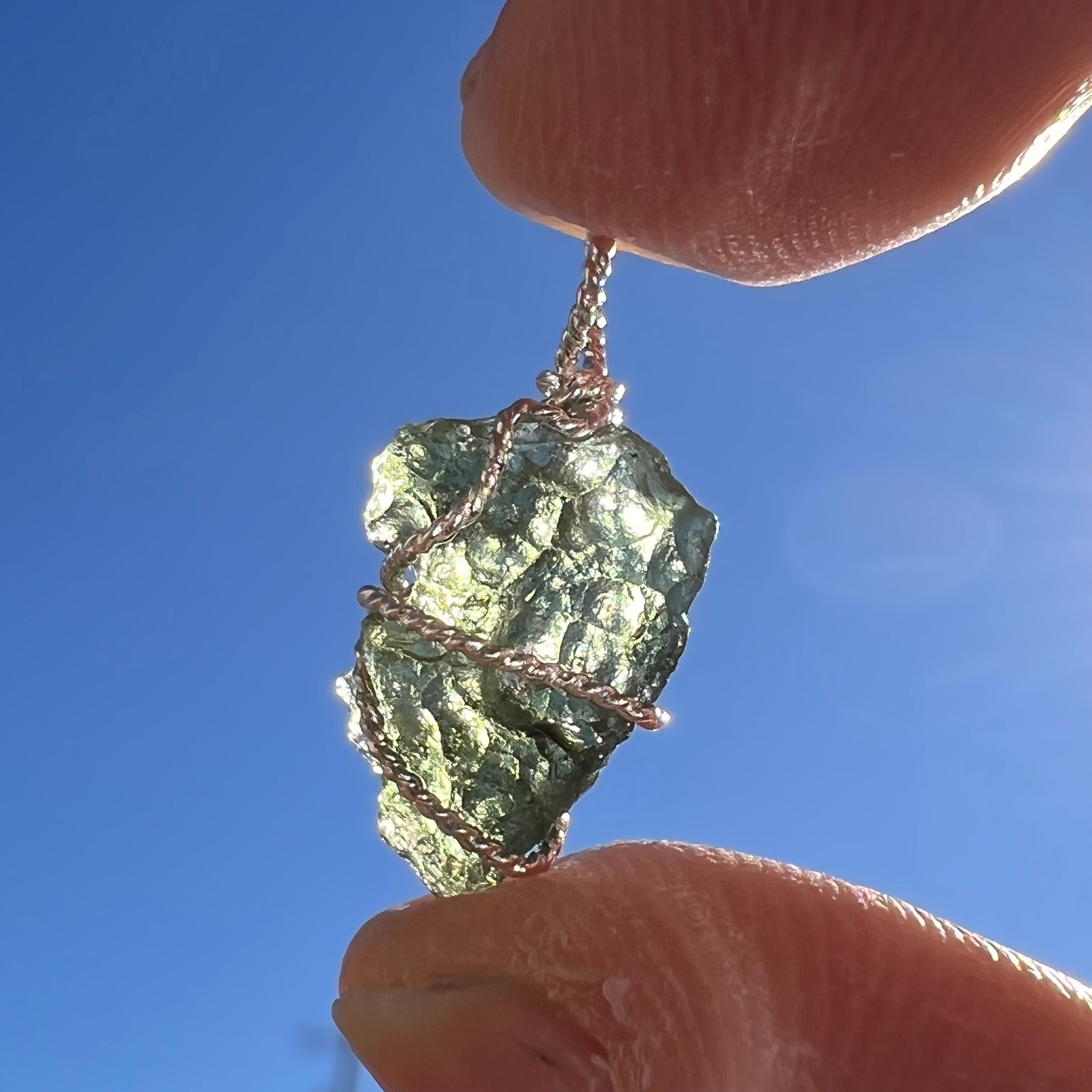 Moldavite Wire Wrapped Pendant Sterling Silver #3088-Moldavite Life