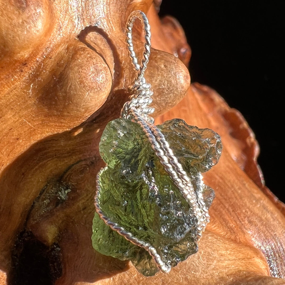 Moldavite Wire Wrapped Pendant Sterling Silver #3089-Moldavite Life