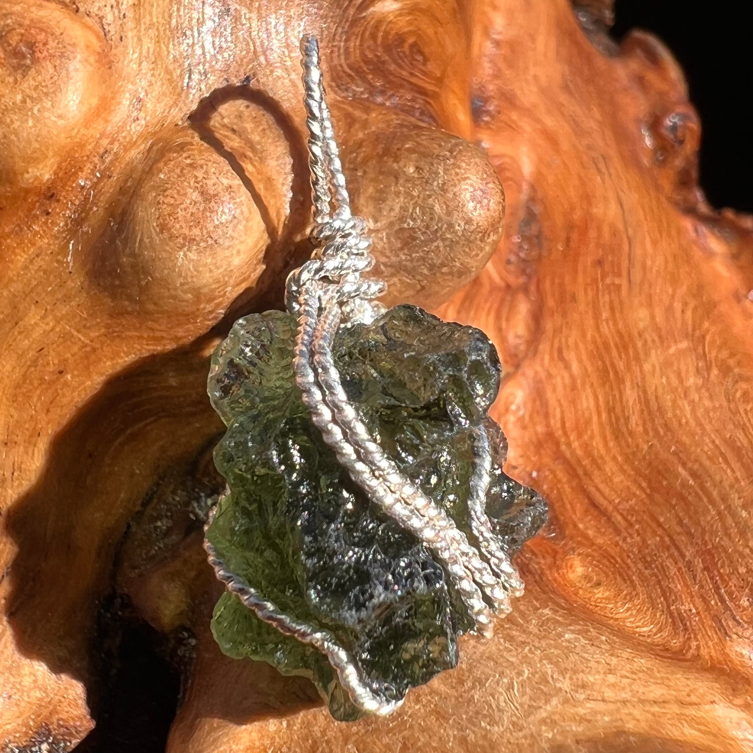 Moldavite Wire Wrapped Pendant Sterling Silver #3089-Moldavite Life