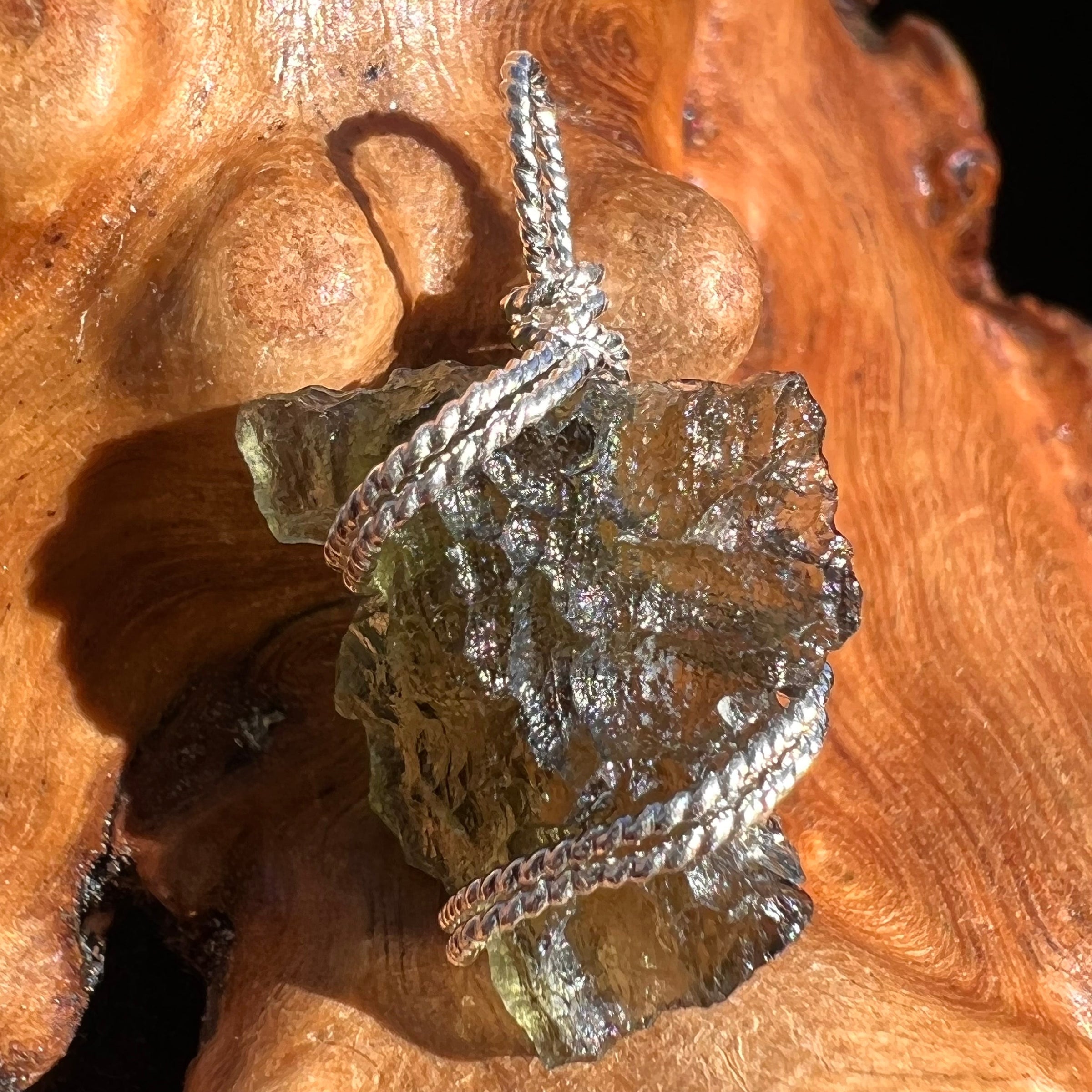 Moldavite Wire Wrapped Pendant Sterling Silver #3090-Moldavite Life