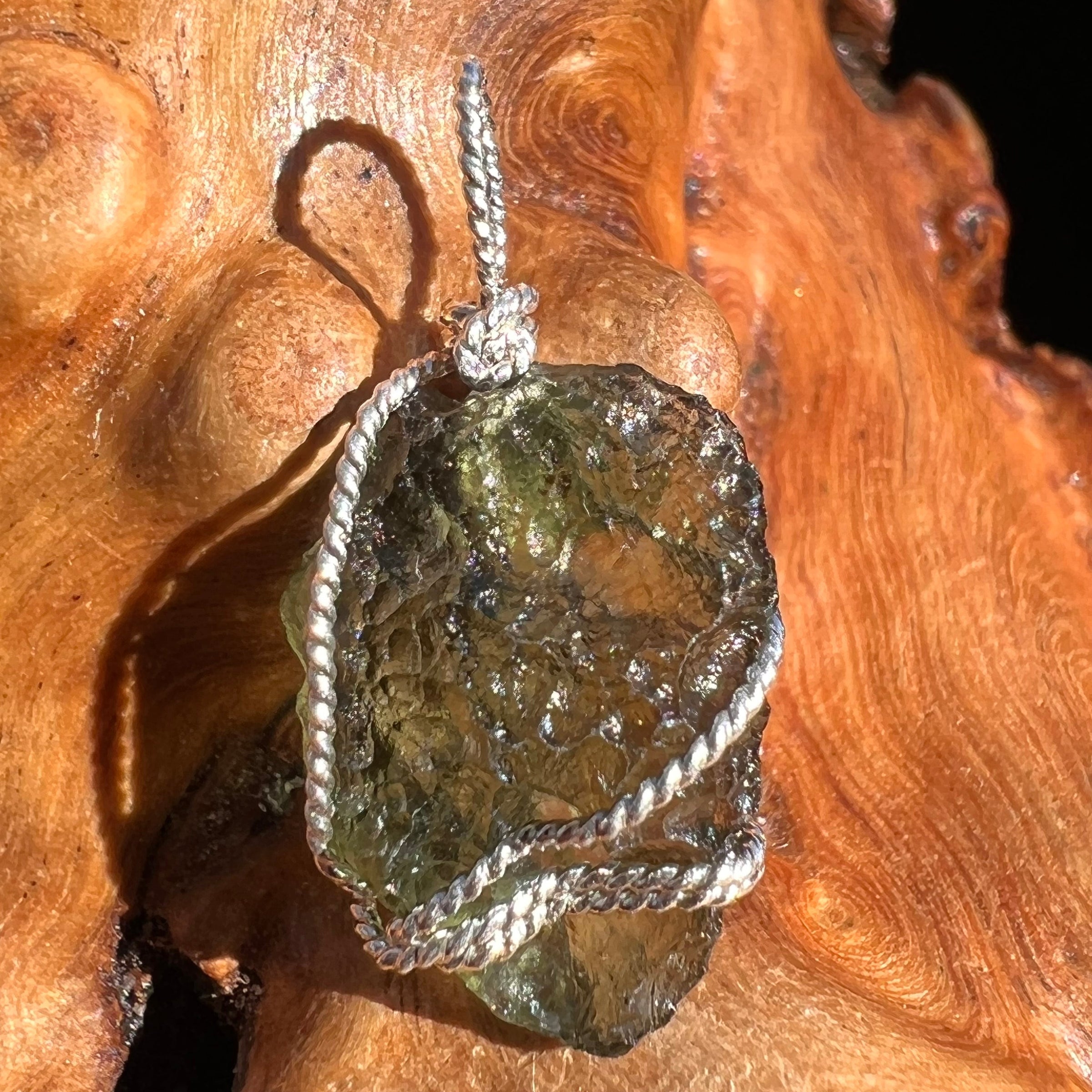 Moldavite Wire Wrapped Pendant Sterling Silver #3091-Moldavite Life