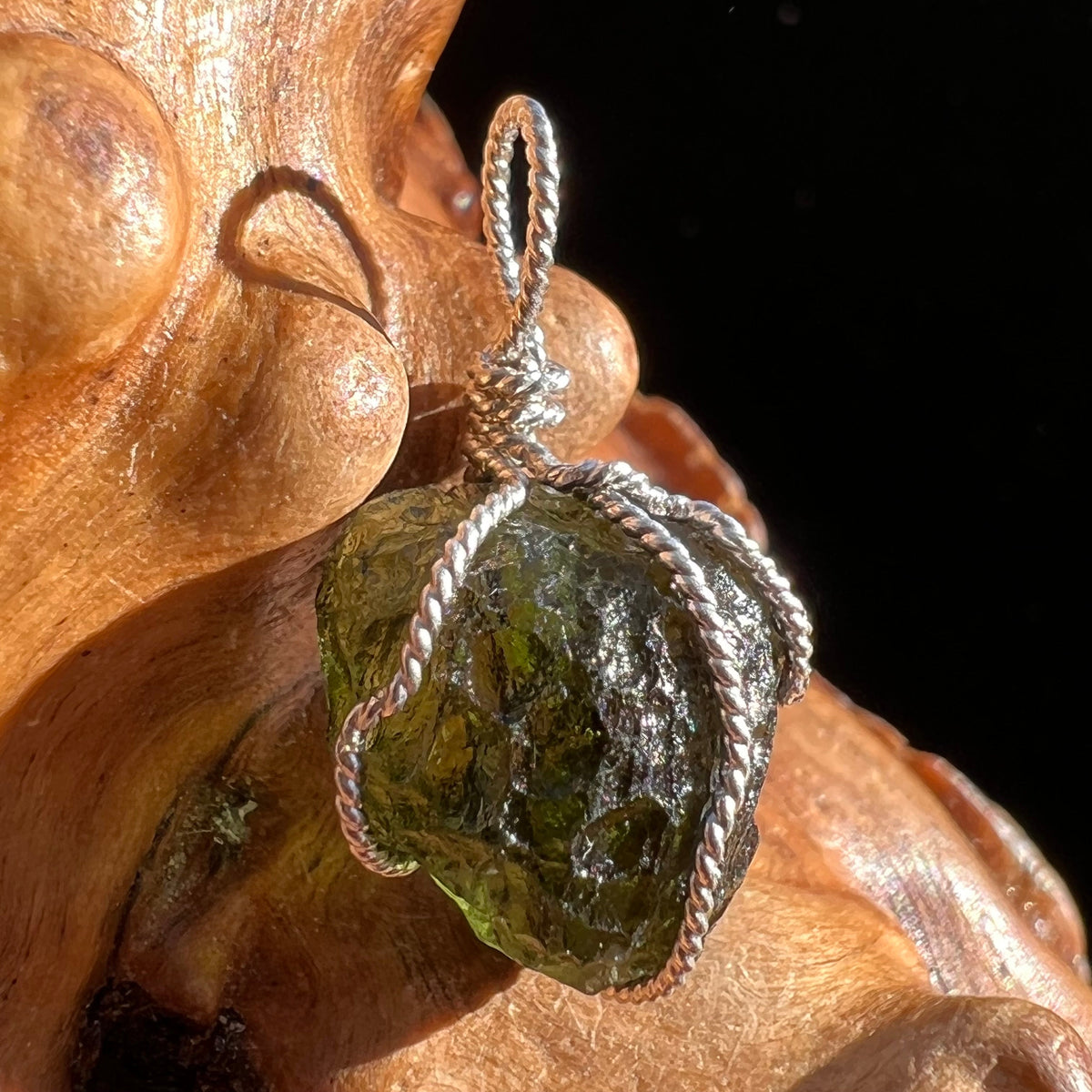 Moldavite Wire Wrapped Pendant Sterling Silver #3093-Moldavite Life