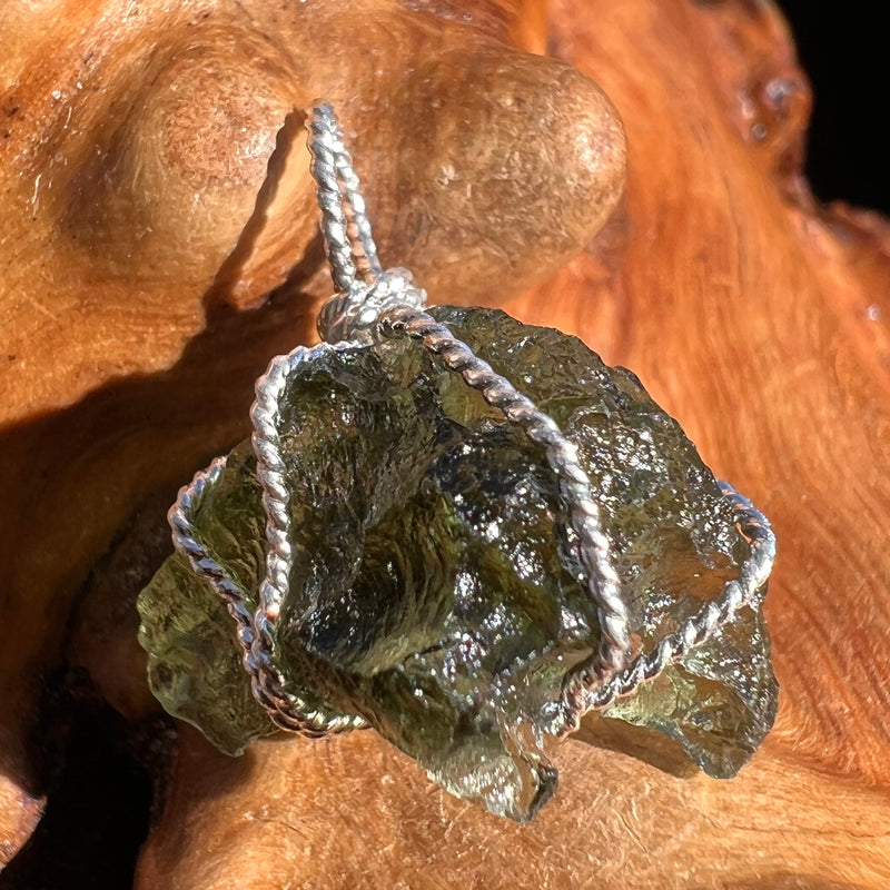 Moldavite Wire Wrapped Pendant Sterling Silver #3094-Moldavite Life
