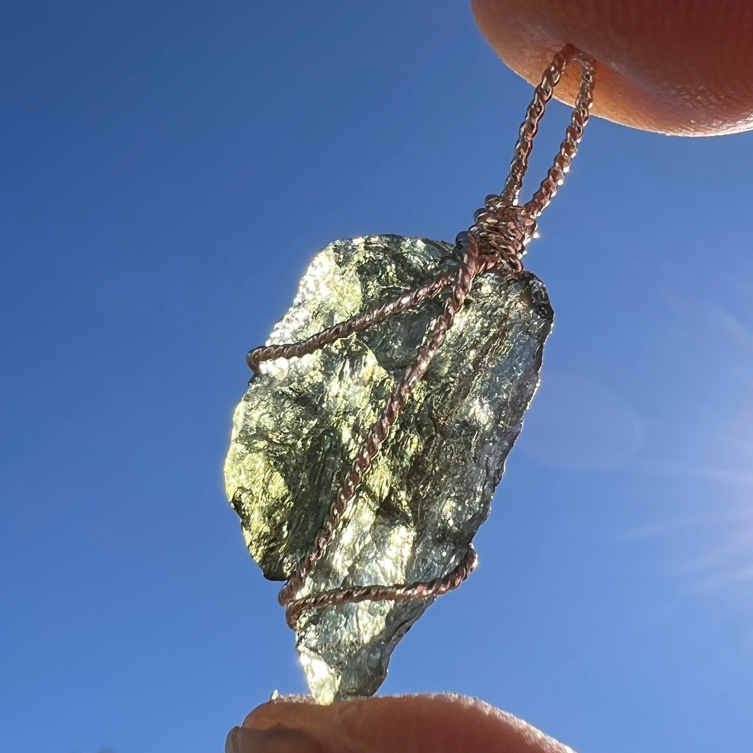Moldavite Wire Wrapped Pendant Sterling Silver #3096-Moldavite Life
