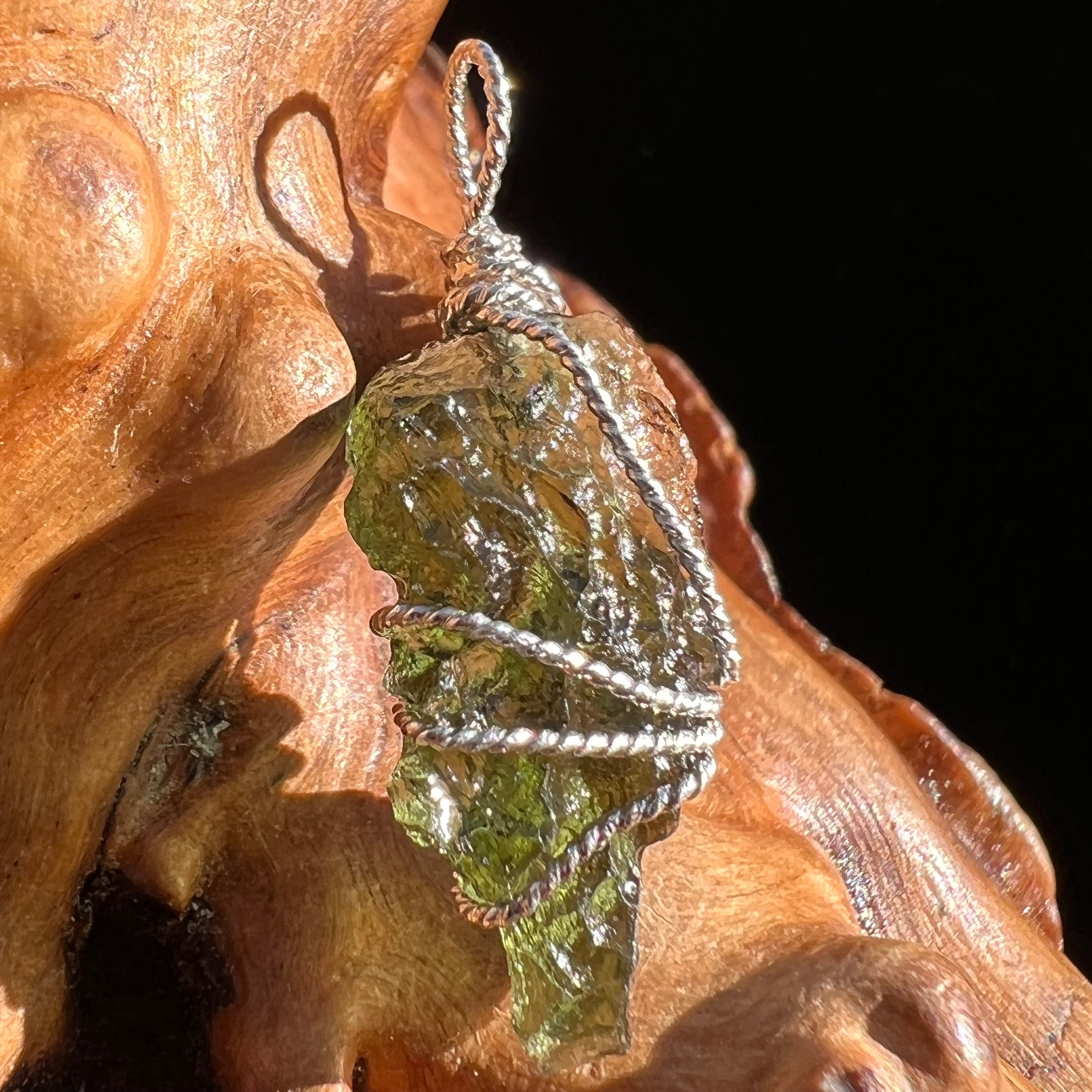 Moldavite Wire Wrapped Pendant Sterling Silver #3097-Moldavite Life