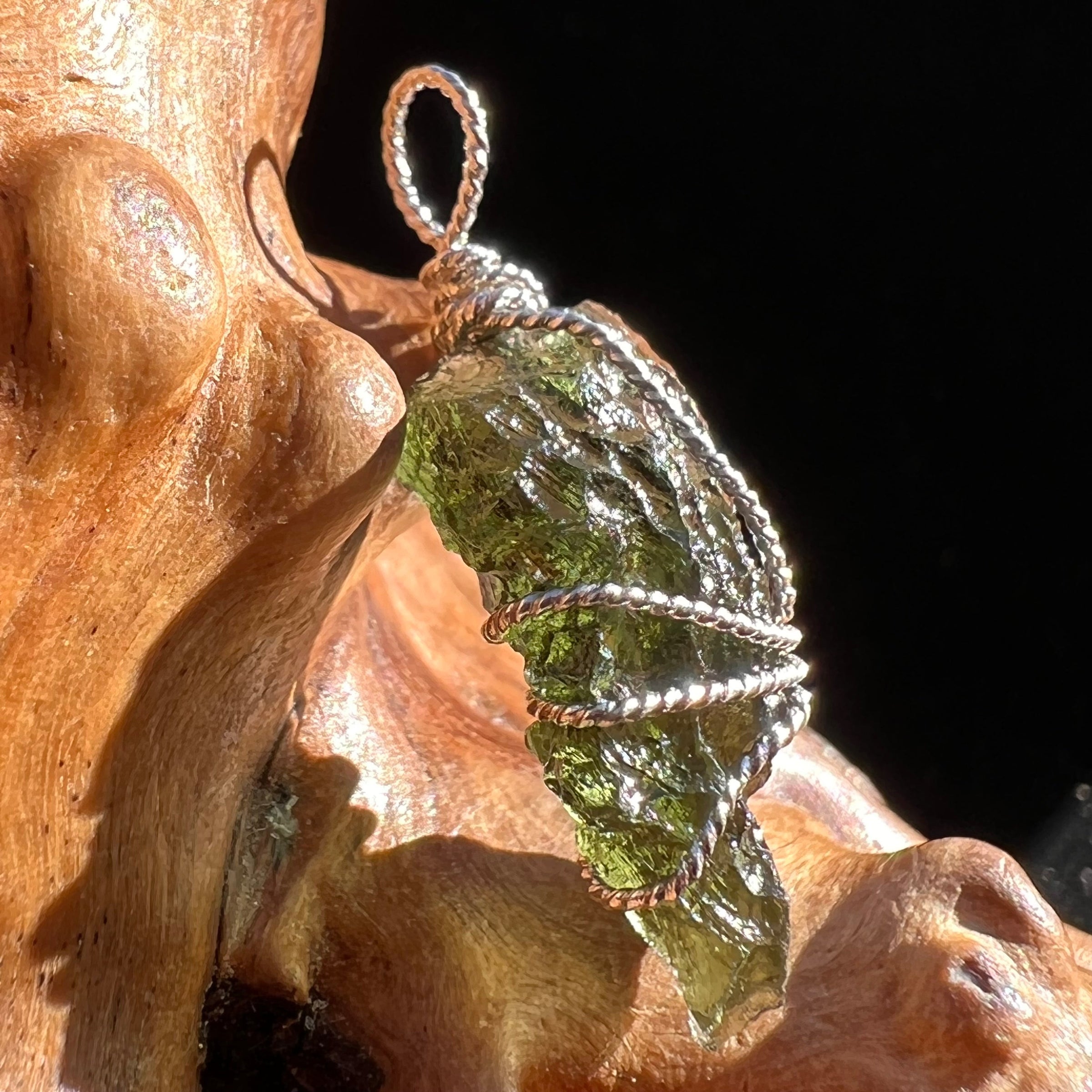 Moldavite Wire Wrapped Pendant Sterling Silver #3097-Moldavite Life