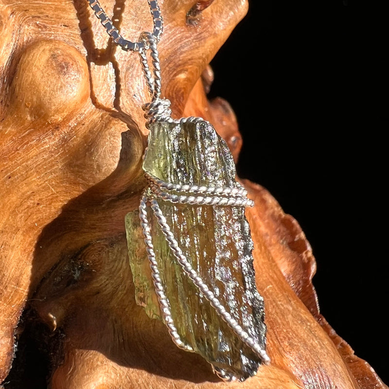 Moldavite Wire Wrapped Pendant Sterling Silver #3703-Moldavite Life