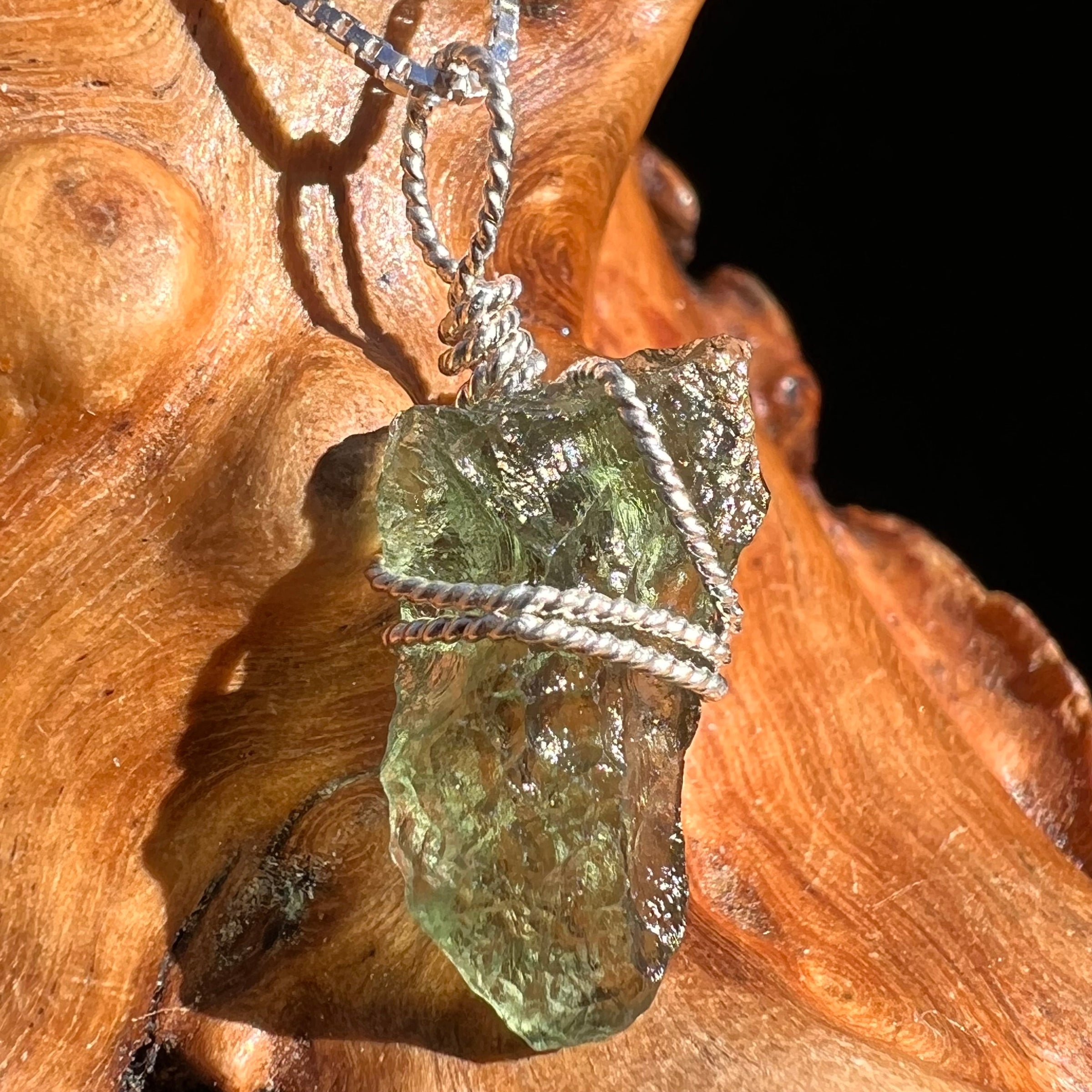 Moldavite Wire Wrapped Pendant Sterling Silver #3704-Moldavite Life