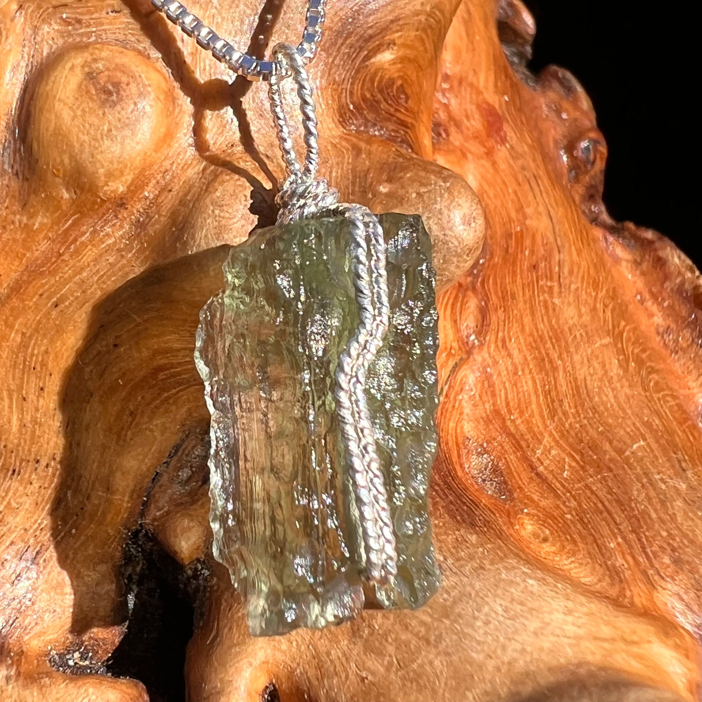Moldavite Wire Wrapped Pendant Sterling Silver #3705-Moldavite Life