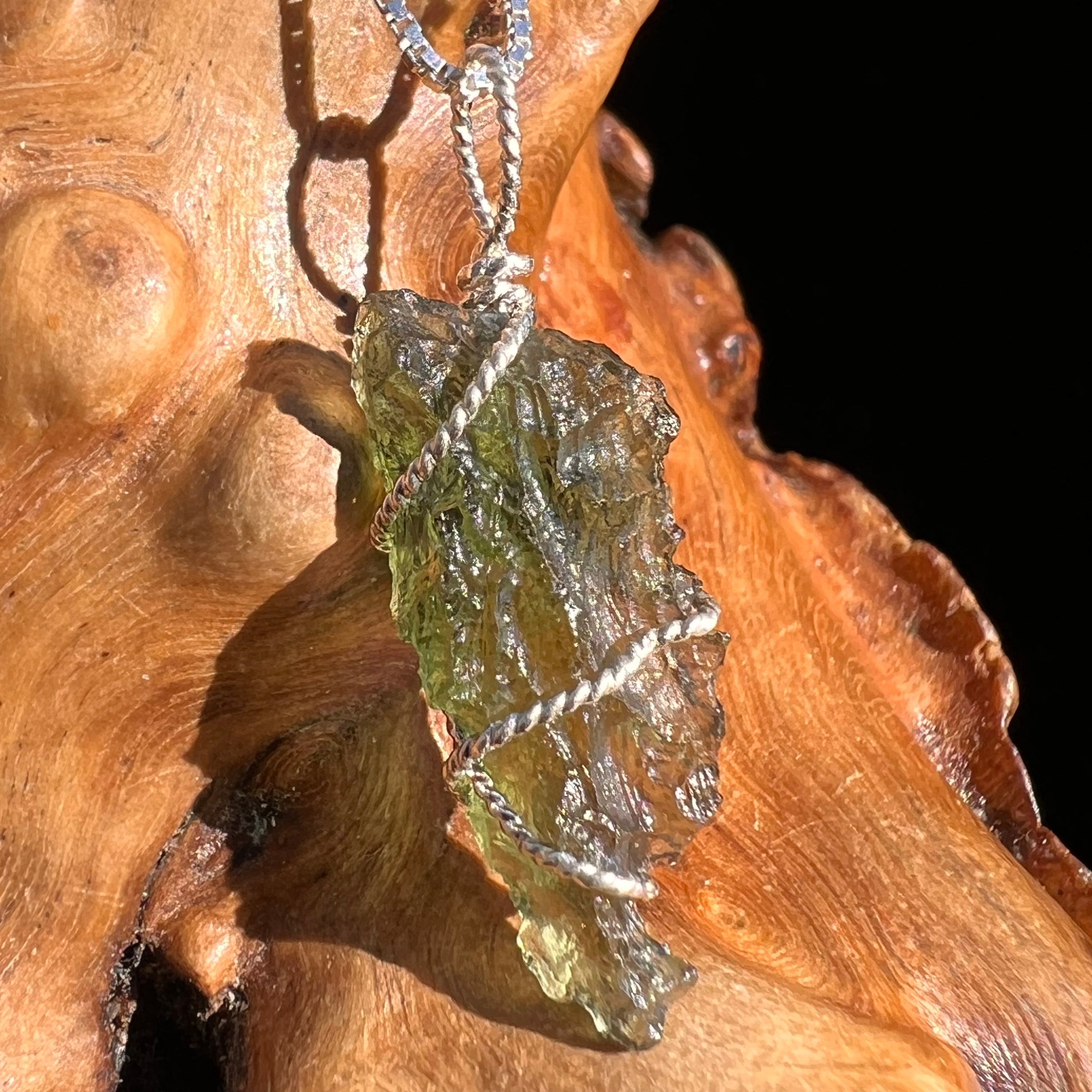 Moldavite Wire Wrapped Pendant Sterling Silver #3708-Moldavite Life