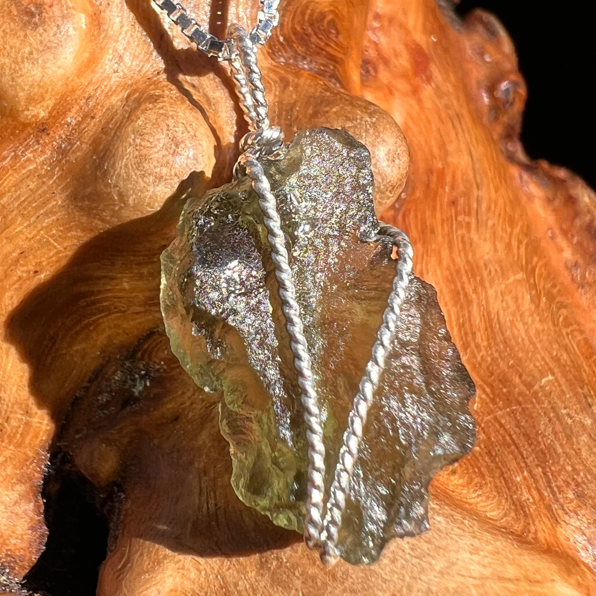 Moldavite Wire Wrapped Pendant Sterling Silver #3709-Moldavite Life