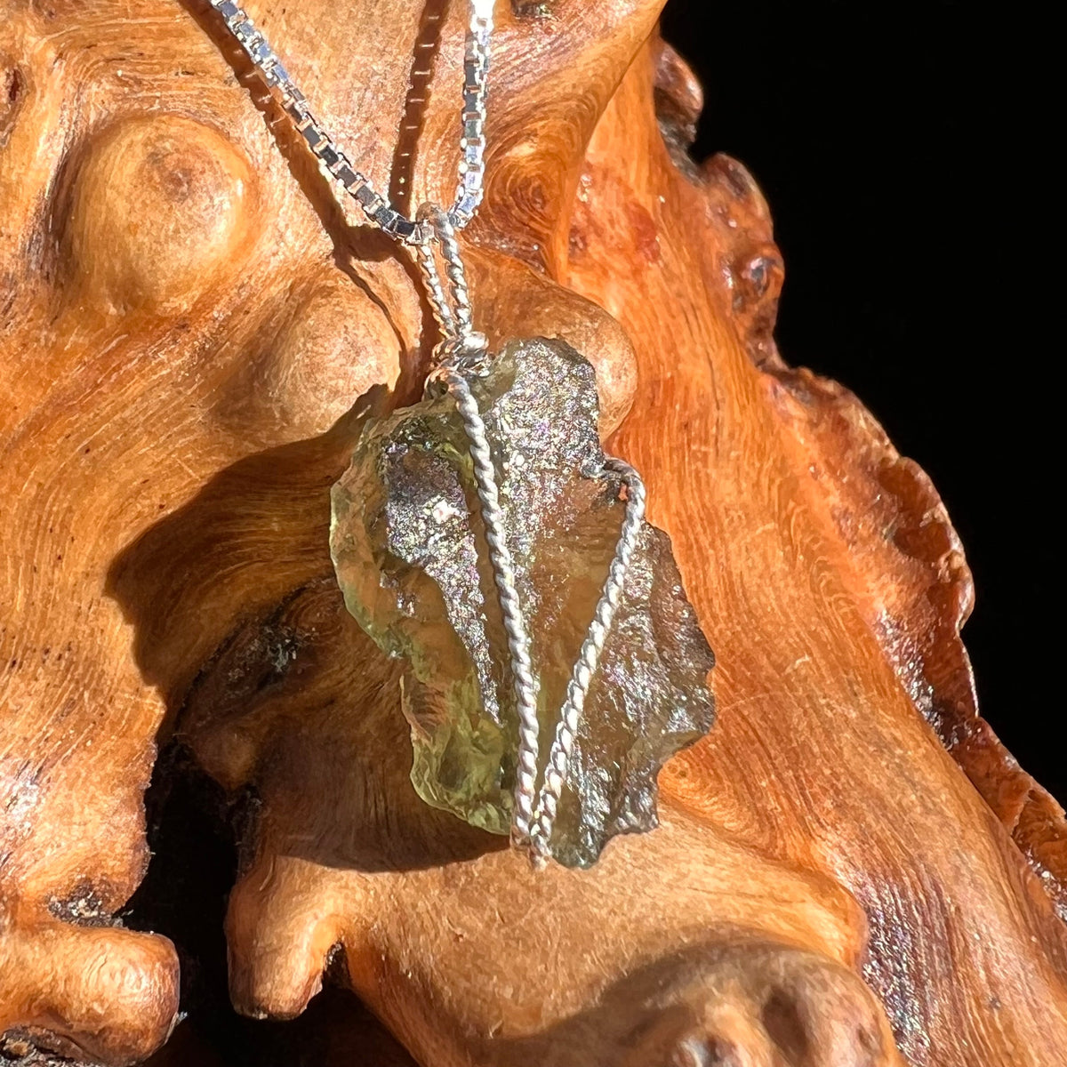 Moldavite Wire Wrapped Pendant Sterling Silver #3709-Moldavite Life