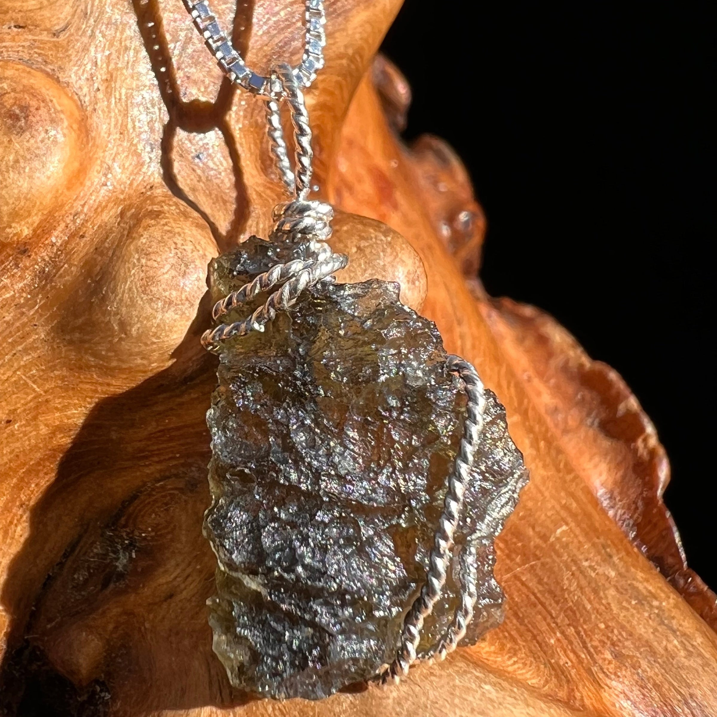Moldavite Wire Wrapped Pendant Sterling Silver #3711-Moldavite Life