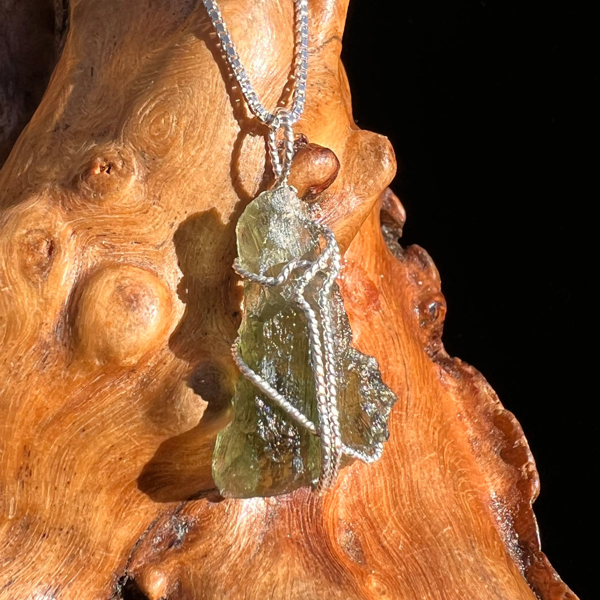 Moldavite Wire Wrapped Pendant Sterling Silver #3713-Moldavite Life
