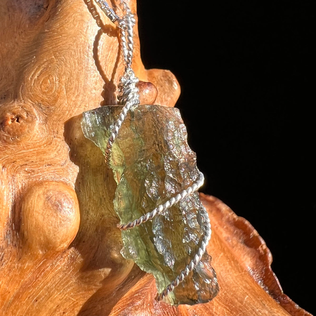 Moldavite Wire Wrapped Pendant Sterling Silver #3715-Moldavite Life
