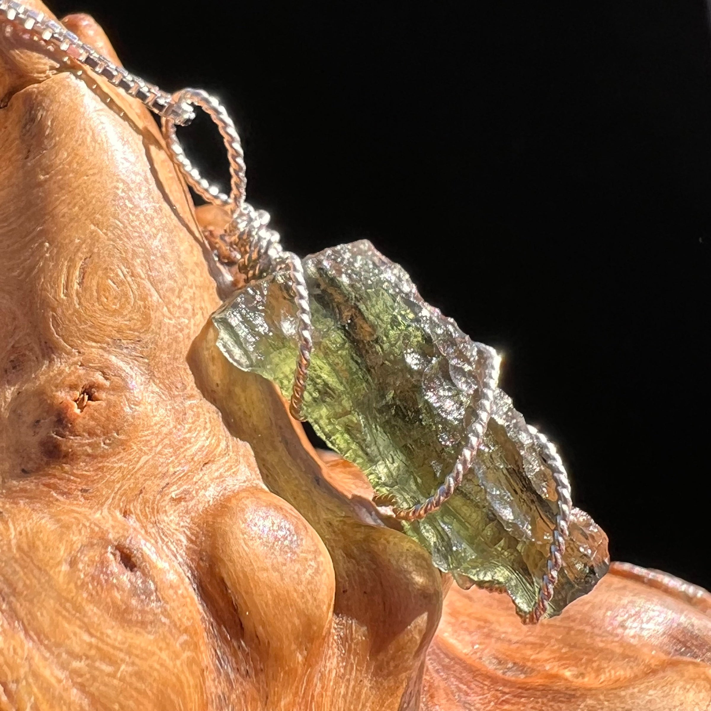 Moldavite Wire Wrapped Pendant Sterling Silver #3715-Moldavite Life