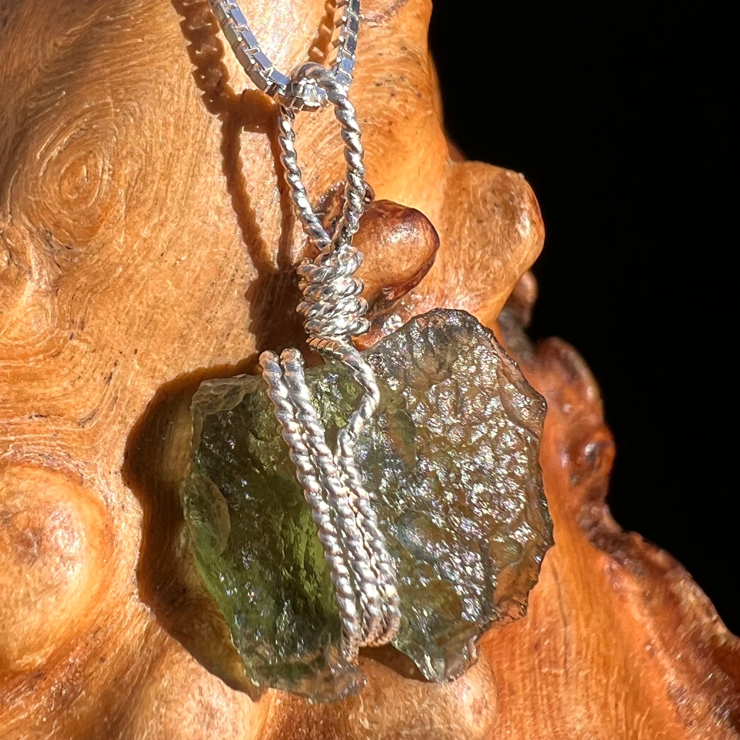 Moldavite Wire Wrapped Pendant Sterling Silver #3718-Moldavite Life