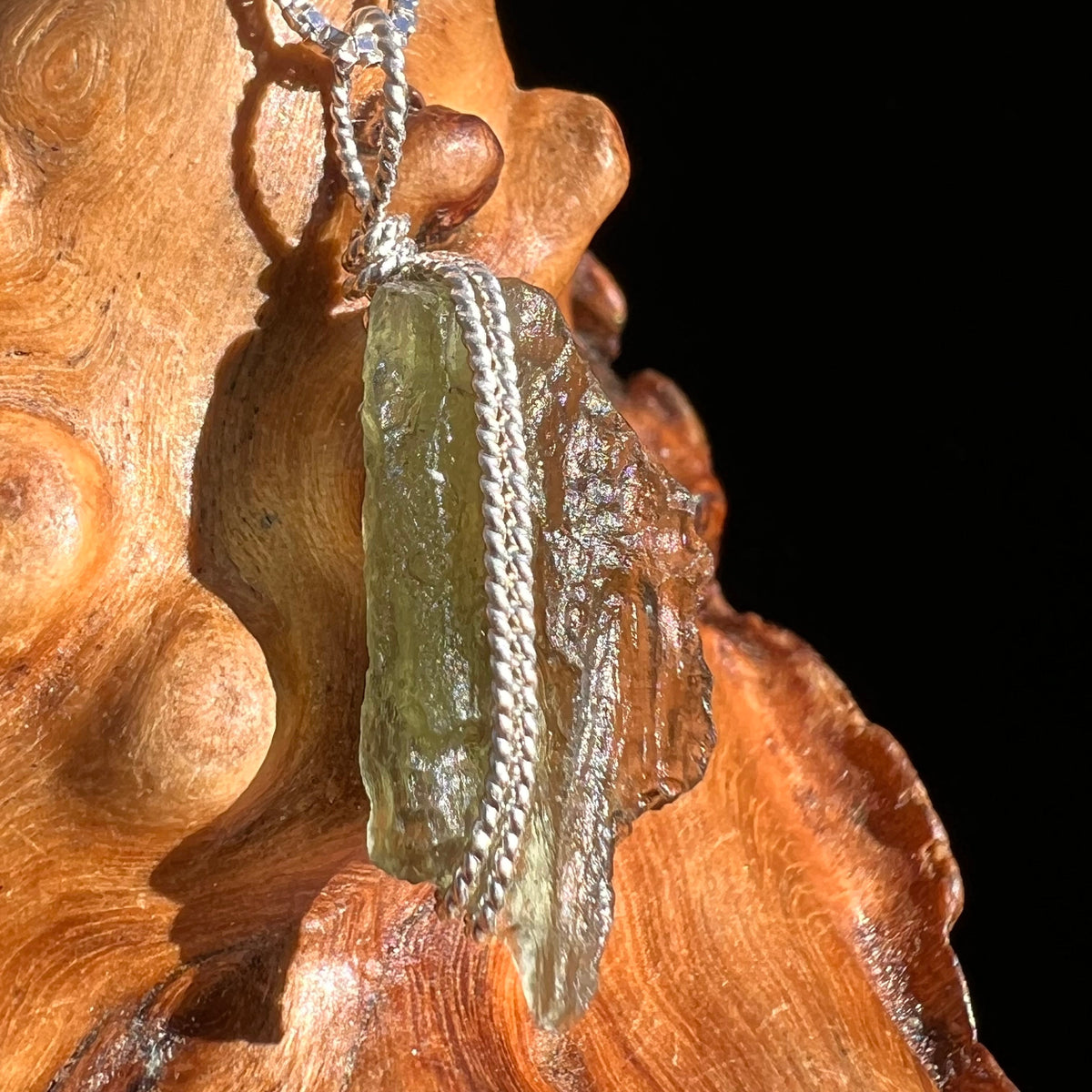 Moldavite Wire Wrapped Pendant Sterling Silver #3720-Moldavite Life