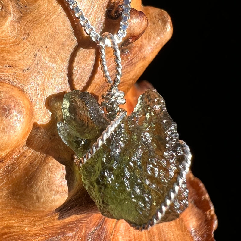 Moldavite Wire Wrapped Pendant Sterling Silver #3723-Moldavite Life