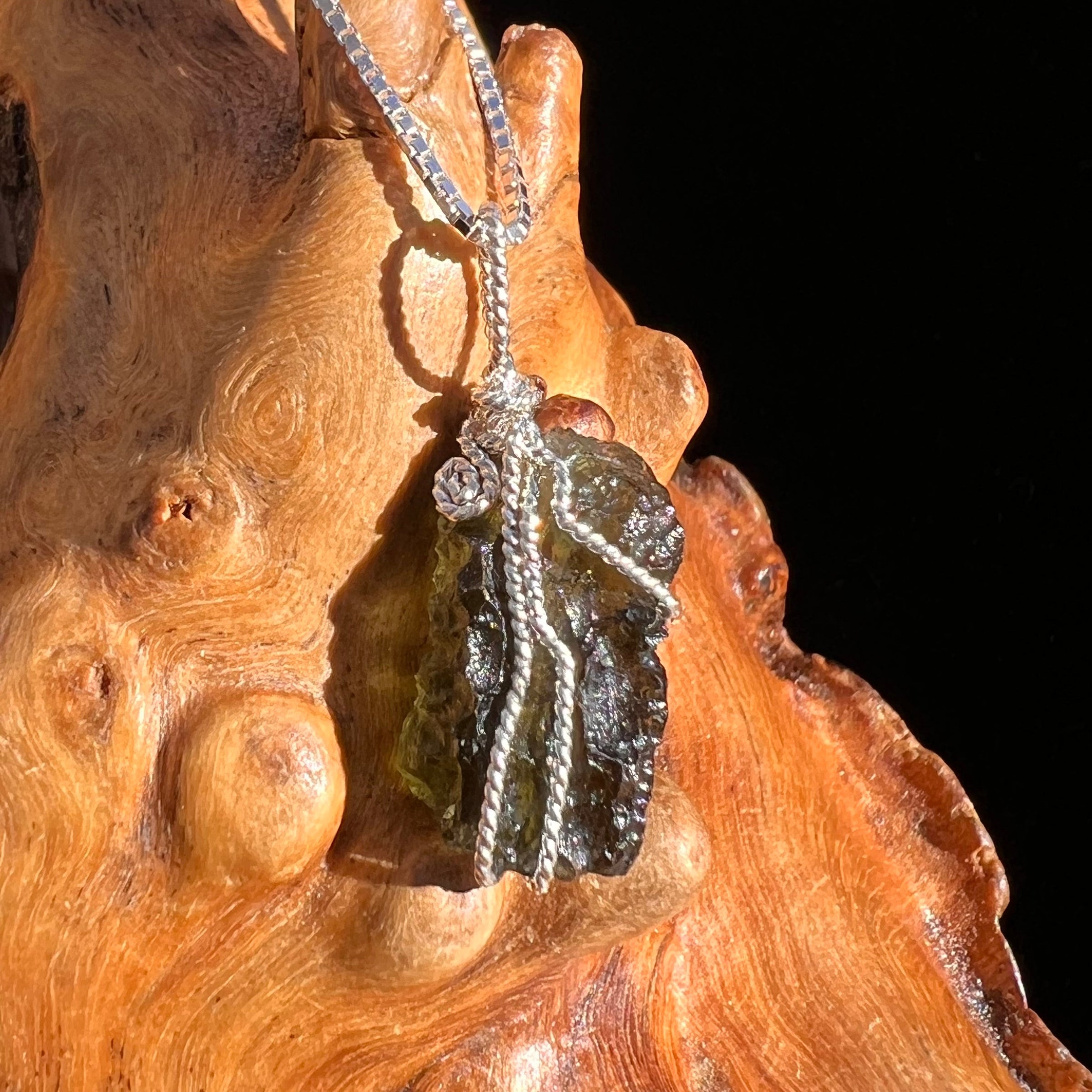 Moldavite Wire Wrapped Pendant Sterling Silver #3724-Moldavite Life