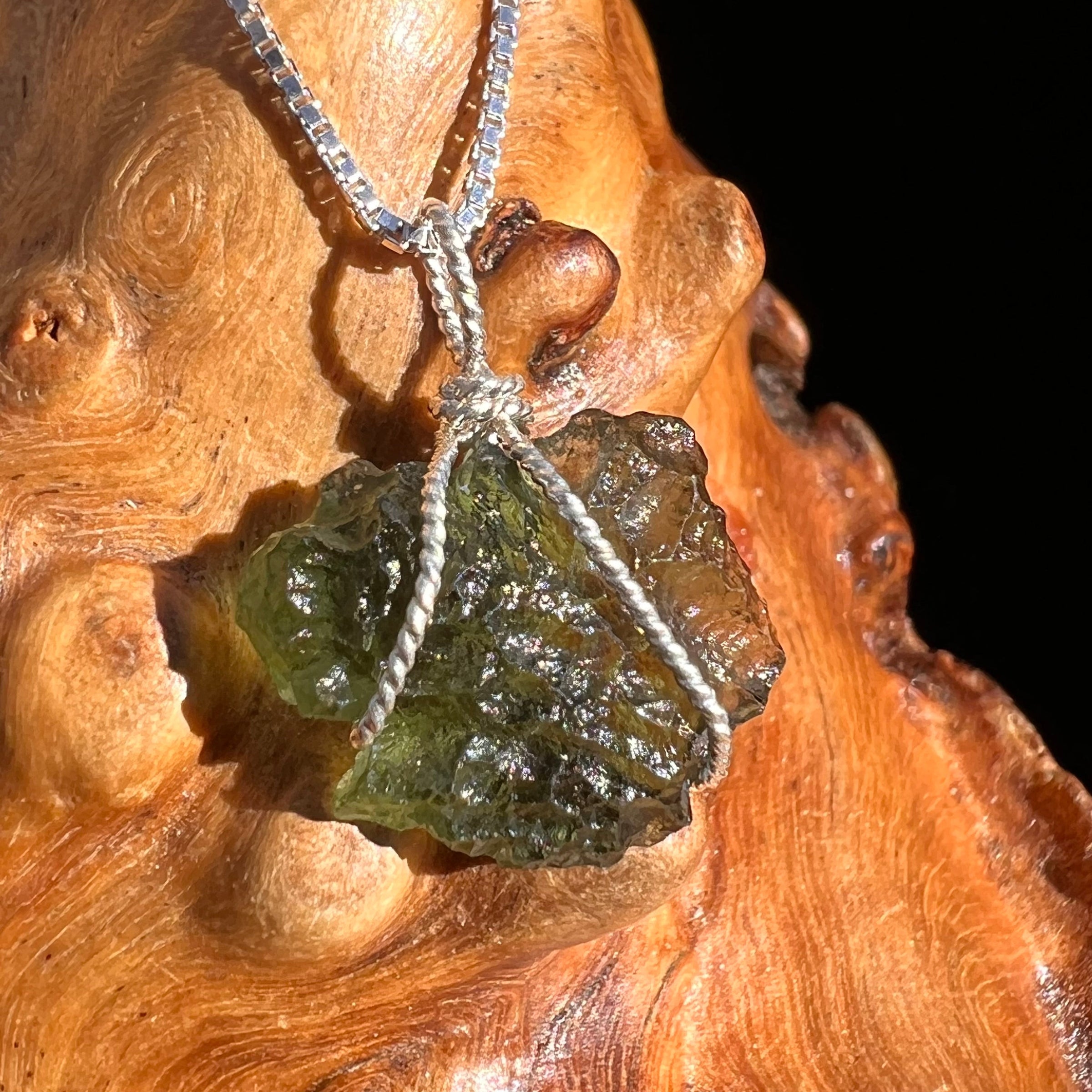Moldavite Wire Wrapped Pendant Sterling Silver Moldavite Life