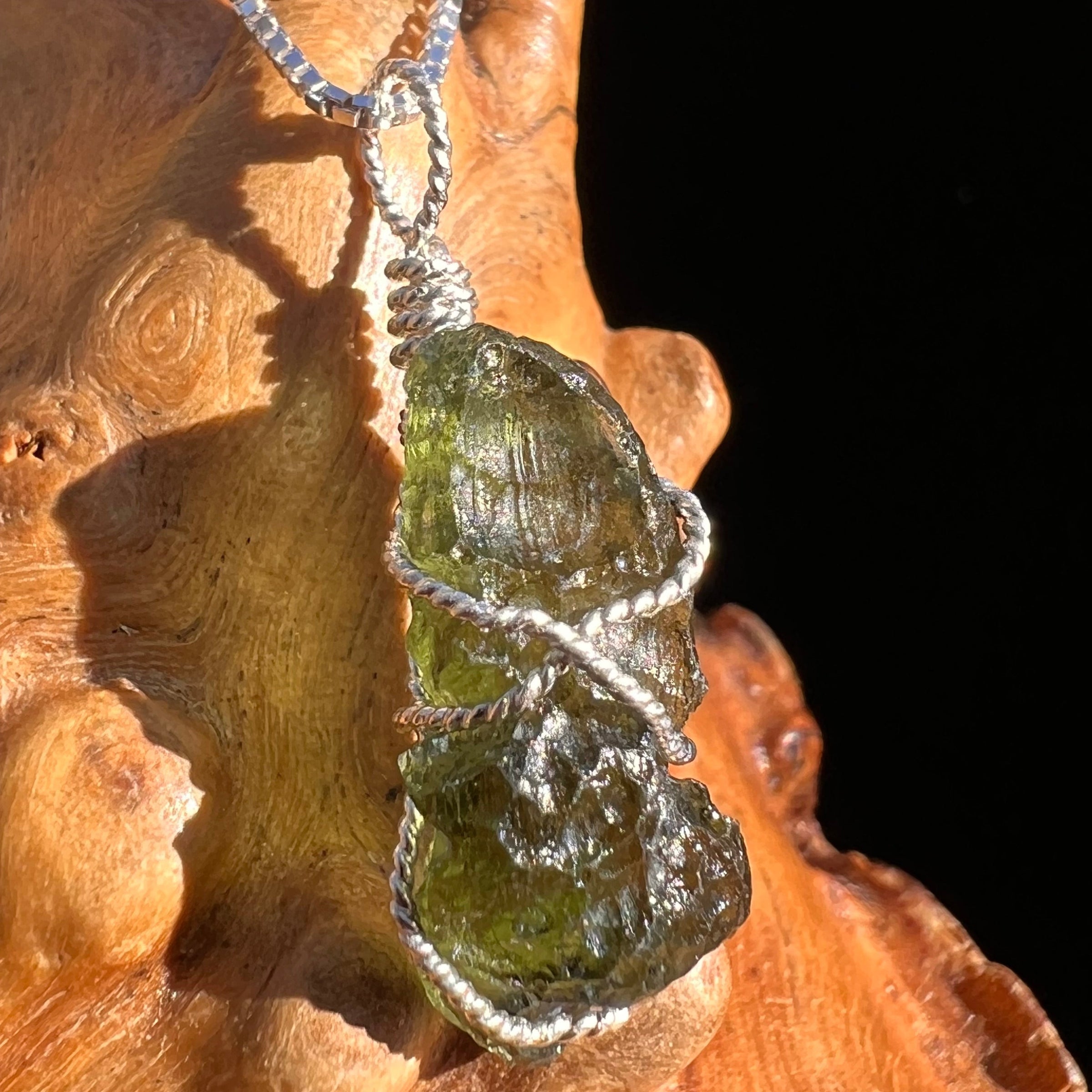 Moldavite Wire Wrapped Pendant Sterling Silver #3730-Moldavite Life