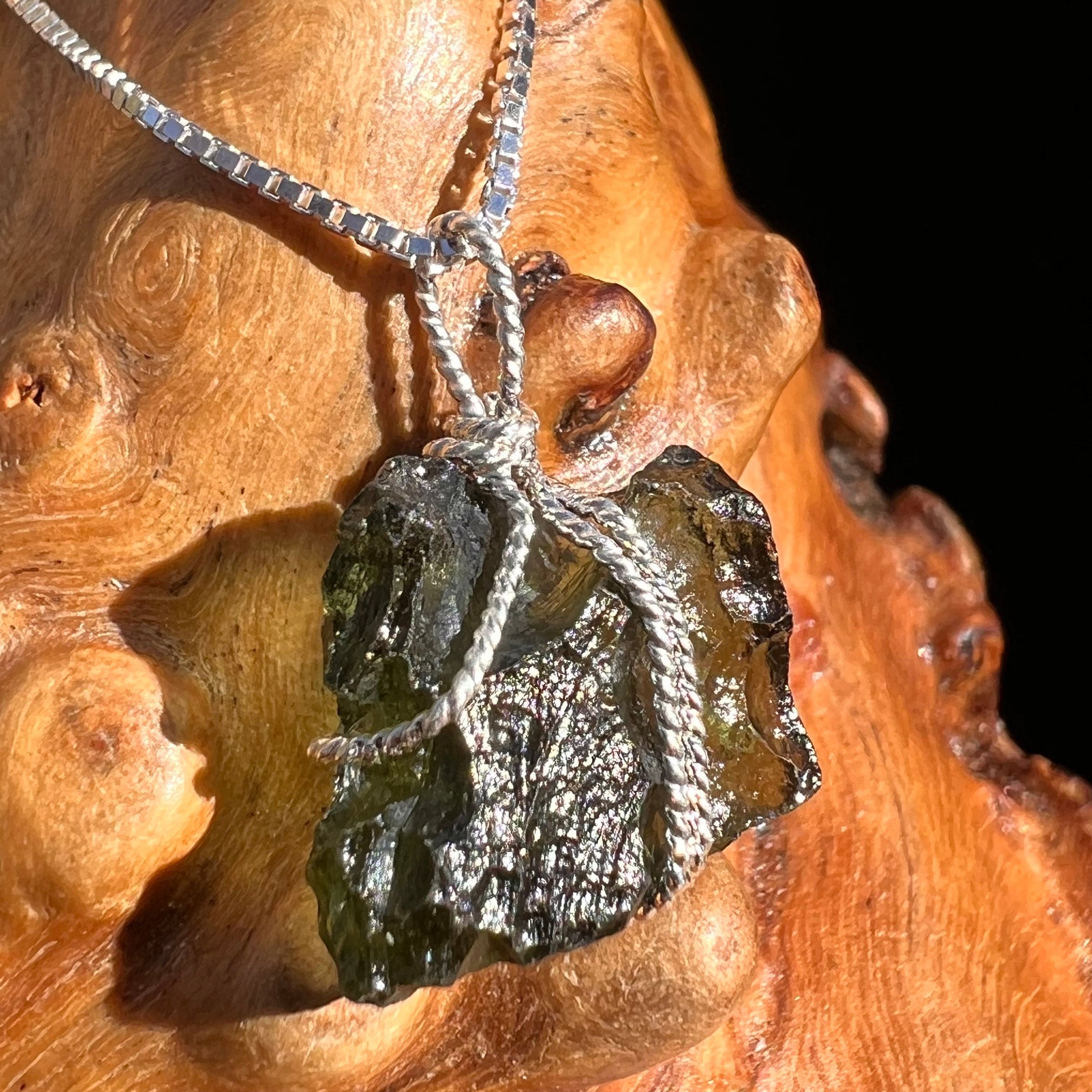 Moldavite Wire Wrapped Pendant Sterling Silver #3736-Moldavite Life