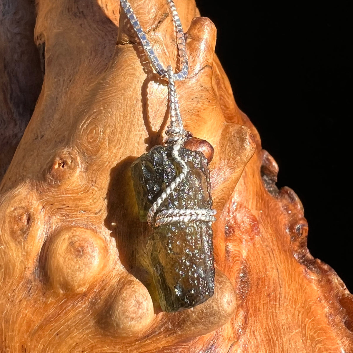 Moldavite Wire Wrapped Pendant Sterling Silver #3737-Moldavite Life