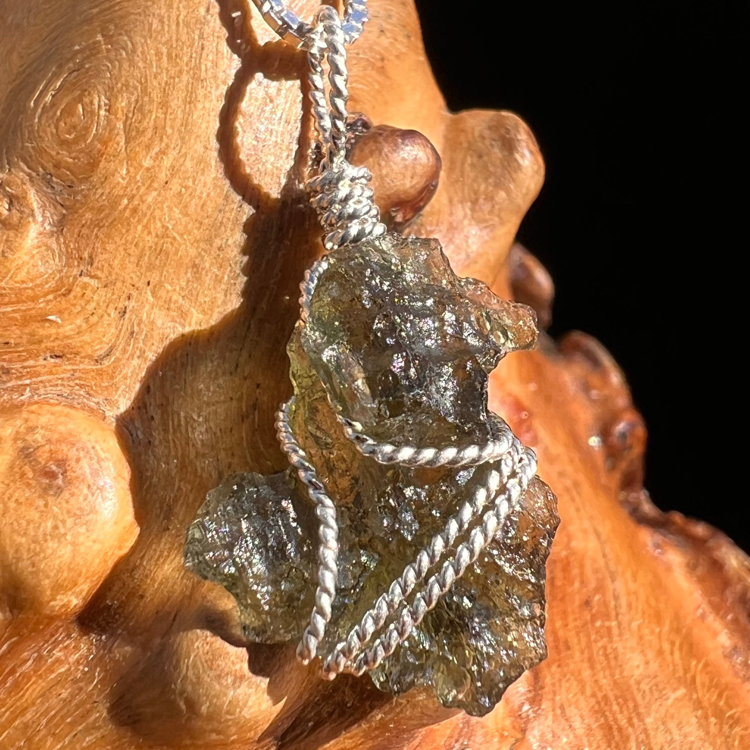 Moldavite Wire Wrapped Pendant Sterling Silver #3739-Moldavite Life