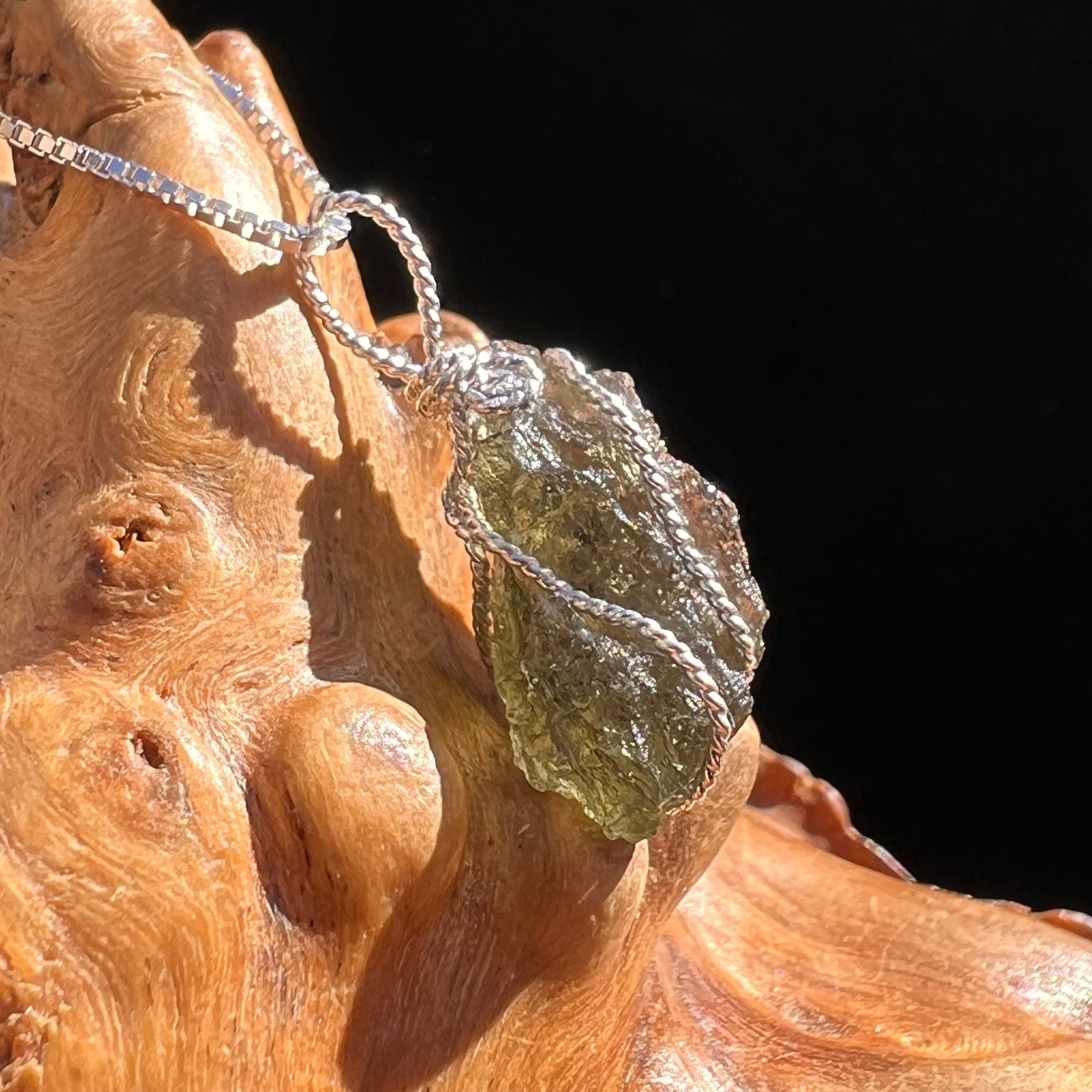 Moldavite Wire Wrapped Pendant Sterling Silver #3740-Moldavite Life