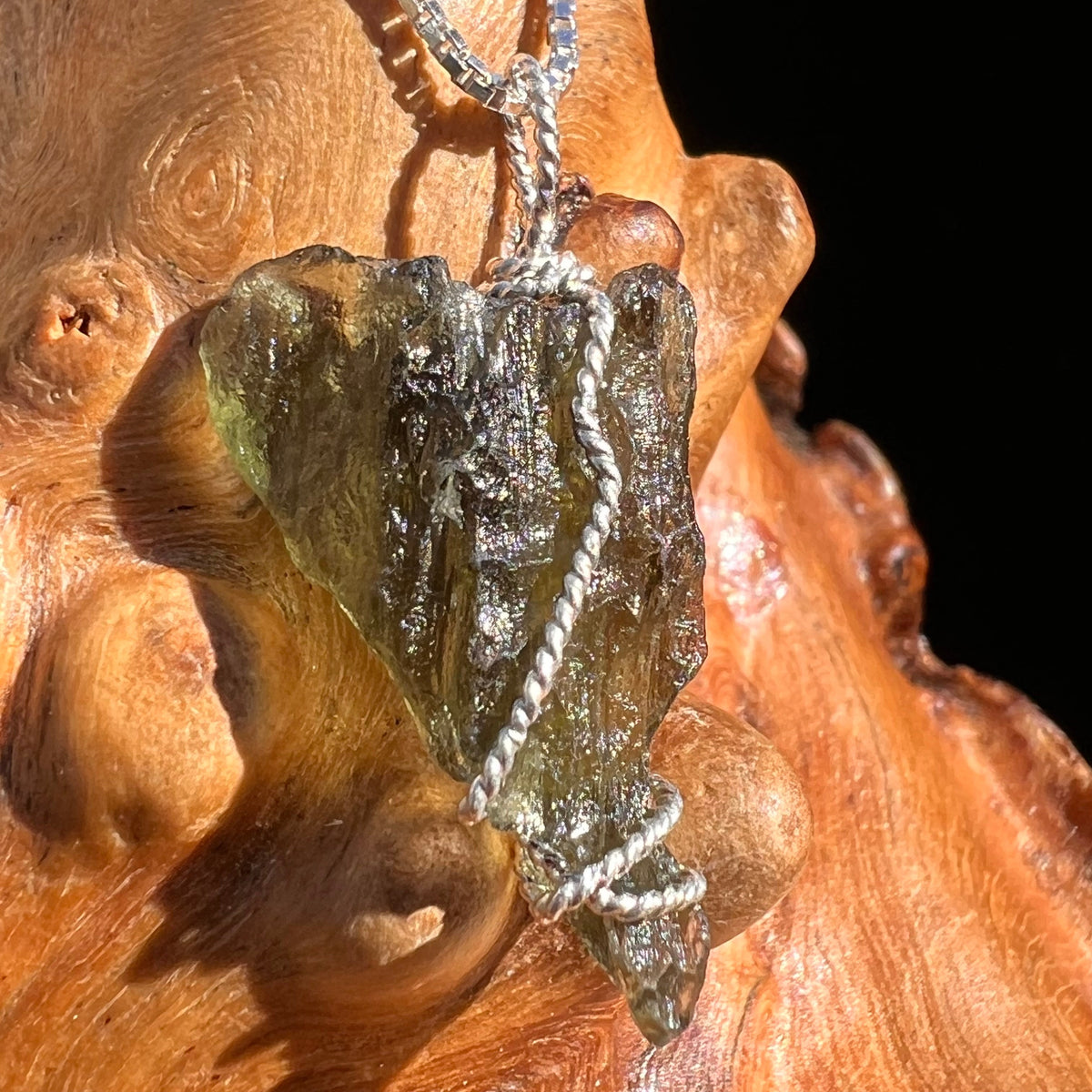 Moldavite Wire Wrapped Pendant Sterling Silver #3742-Moldavite Life