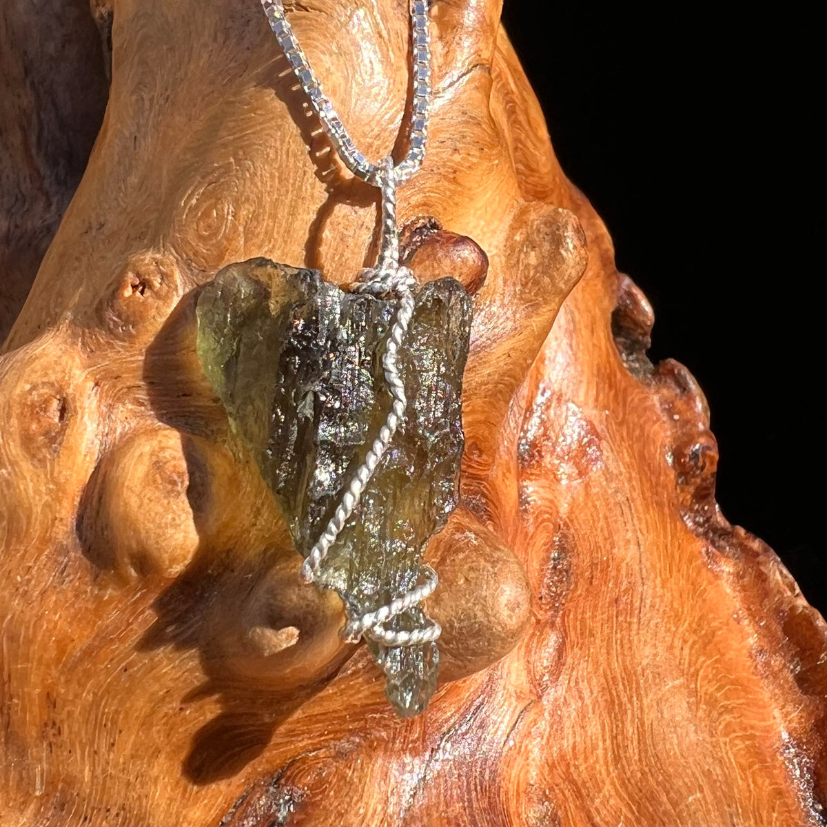 Moldavite Wire Wrapped Pendant Sterling Silver #3742-Moldavite Life