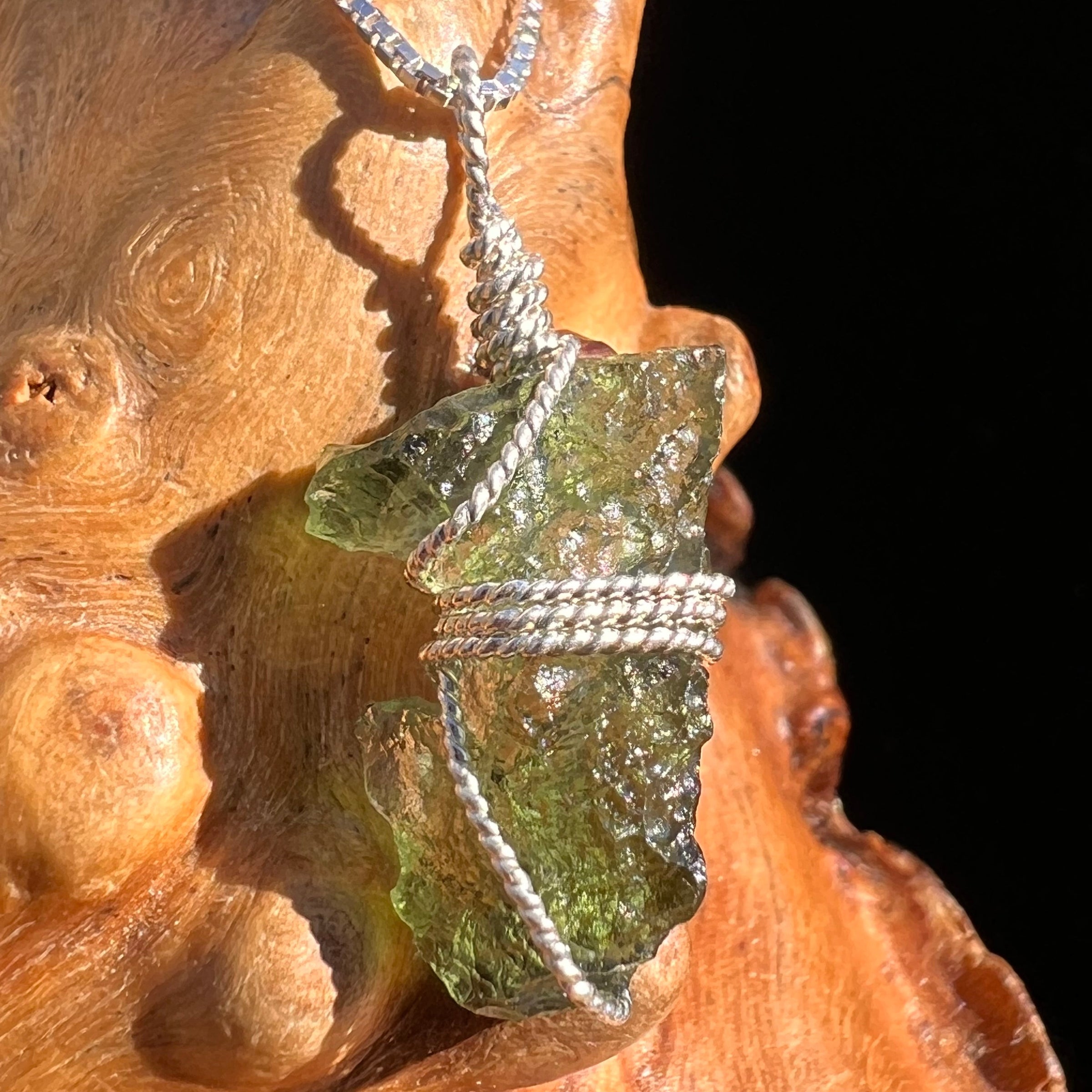 Moldavite Wire Wrapped Pendant Sterling Silver #3744-Moldavite Life