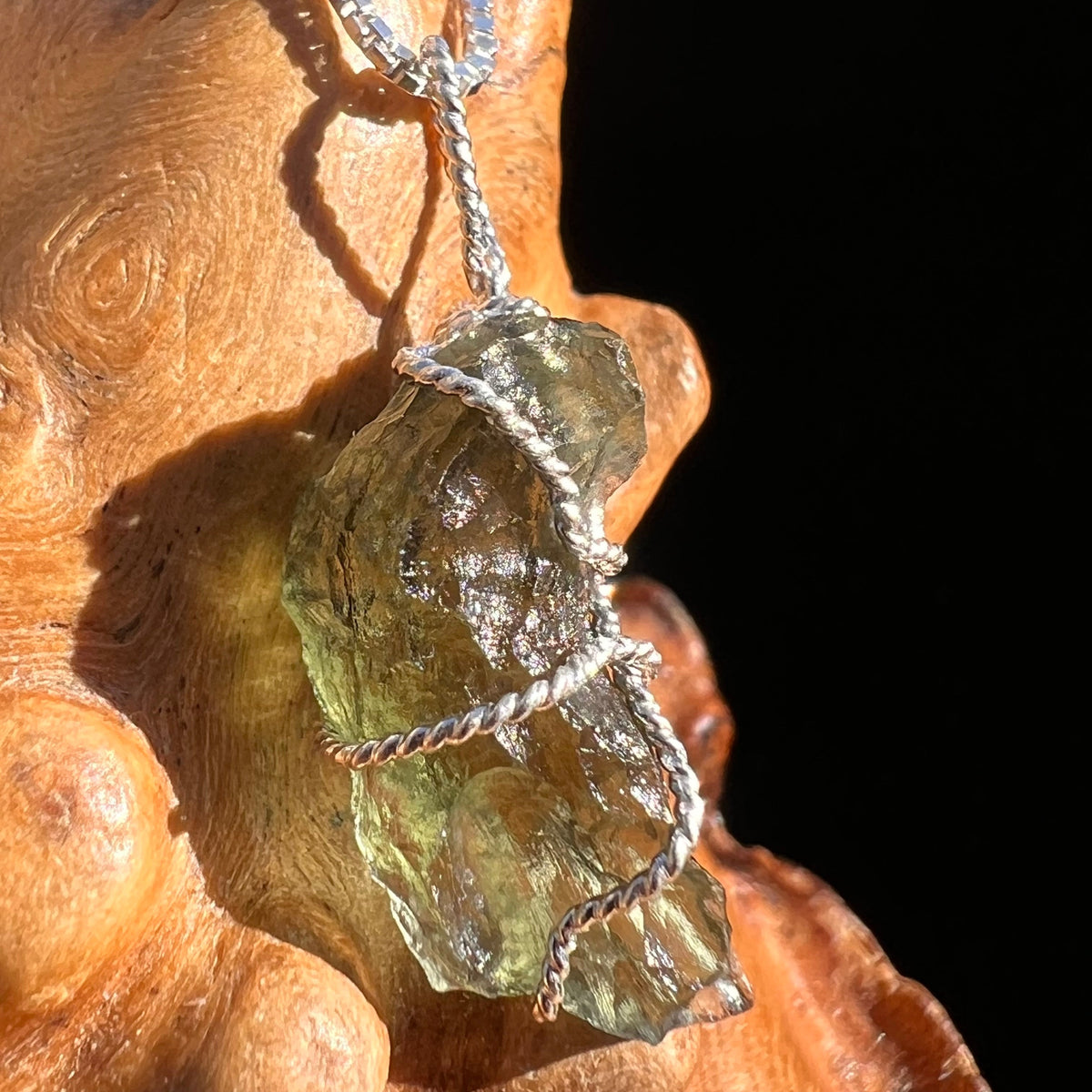 Moldavite Wire Wrapped Pendant Sterling Silver #3745-Moldavite Life