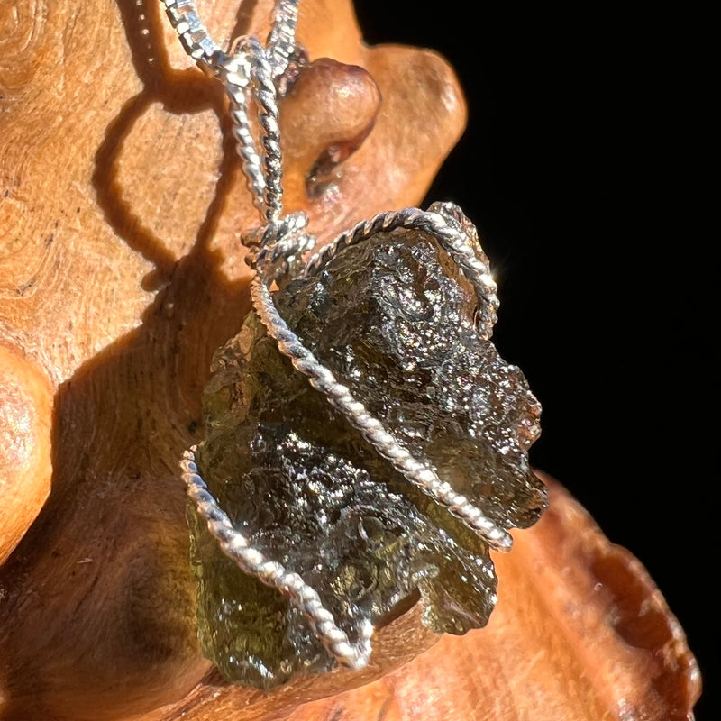 Moldavite Wire Wrapped Pendant Sterling Silver #3749-Moldavite Life