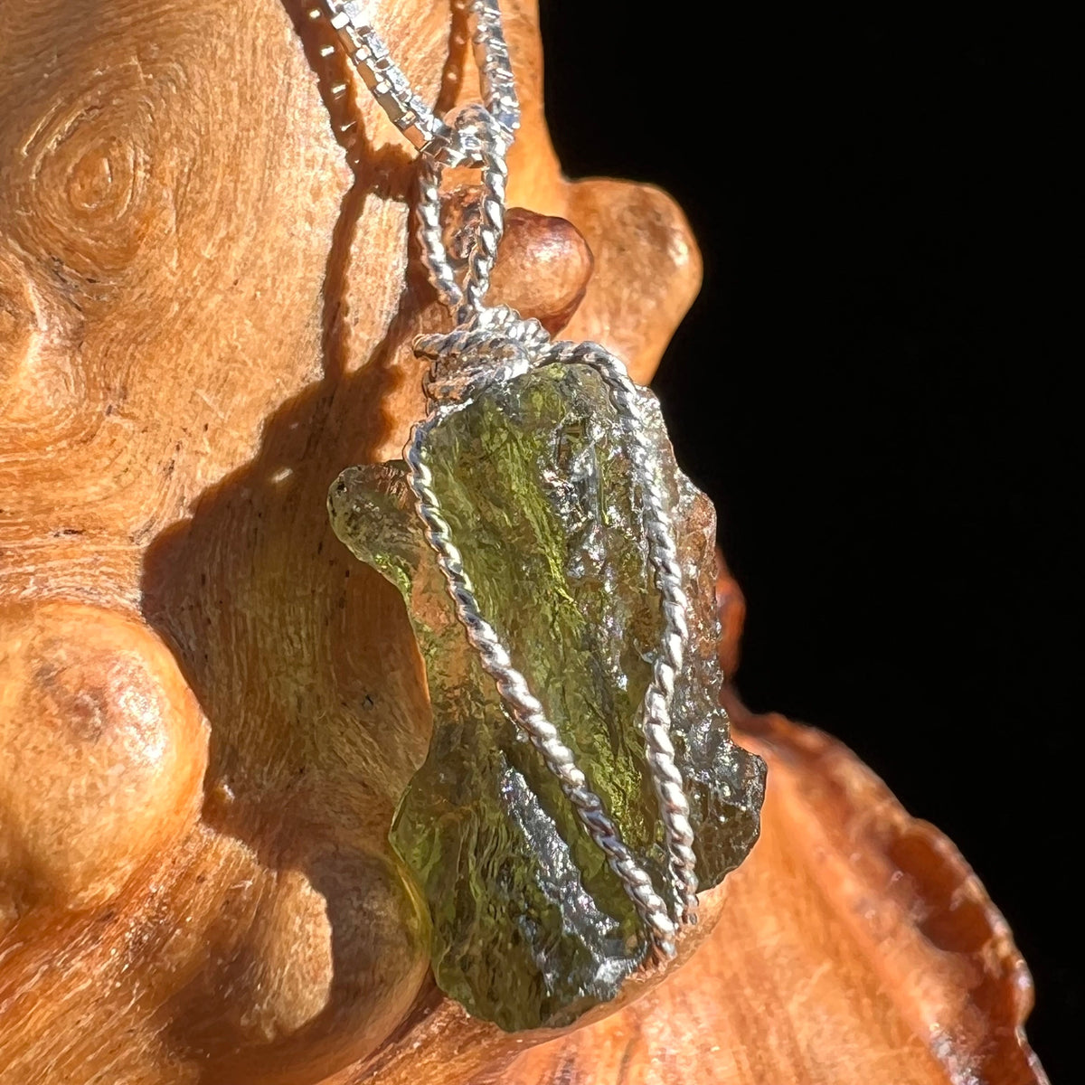 Moldavite Wire Wrapped Pendant Sterling Silver #3751-Moldavite Life