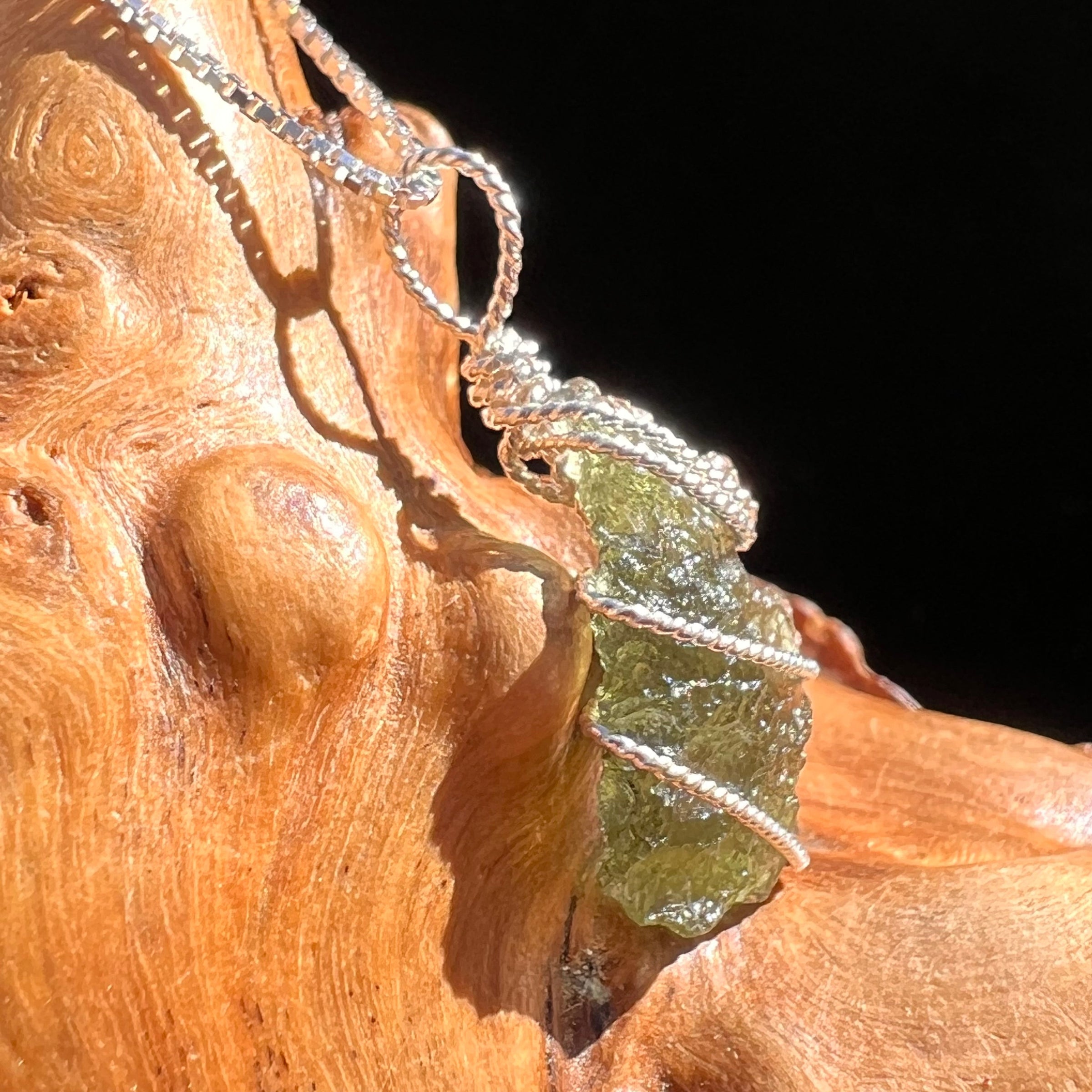 Moldavite Wire Wrapped Pendant Sterling Silver #3756-Moldavite Life