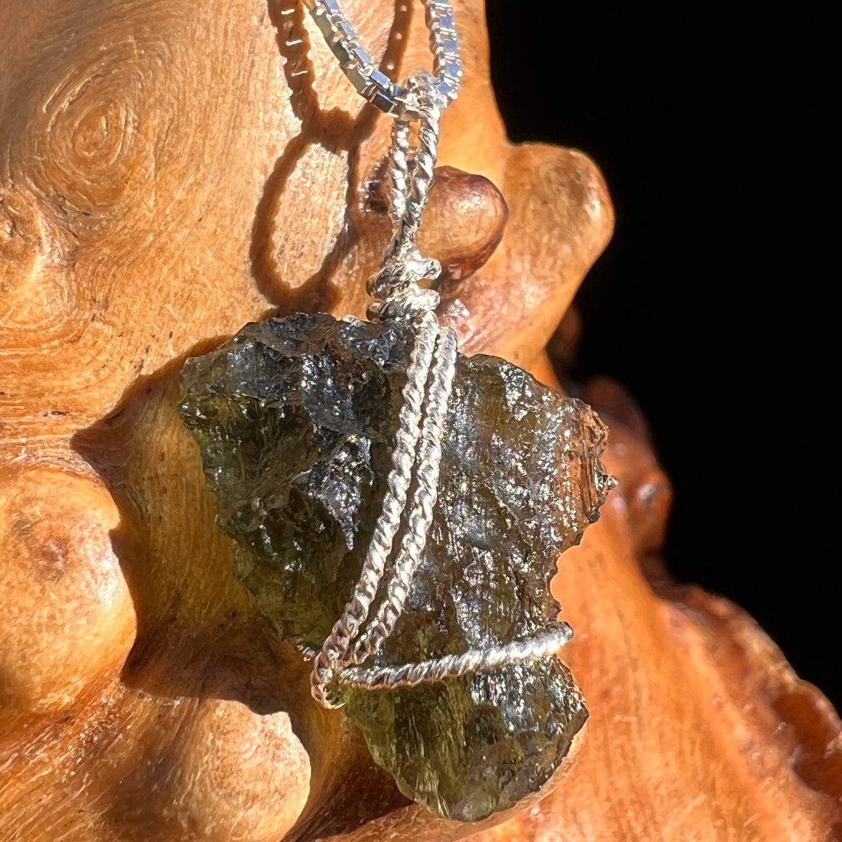 Moldavite Wire Wrapped Pendant Sterling Silver #3757-Moldavite Life