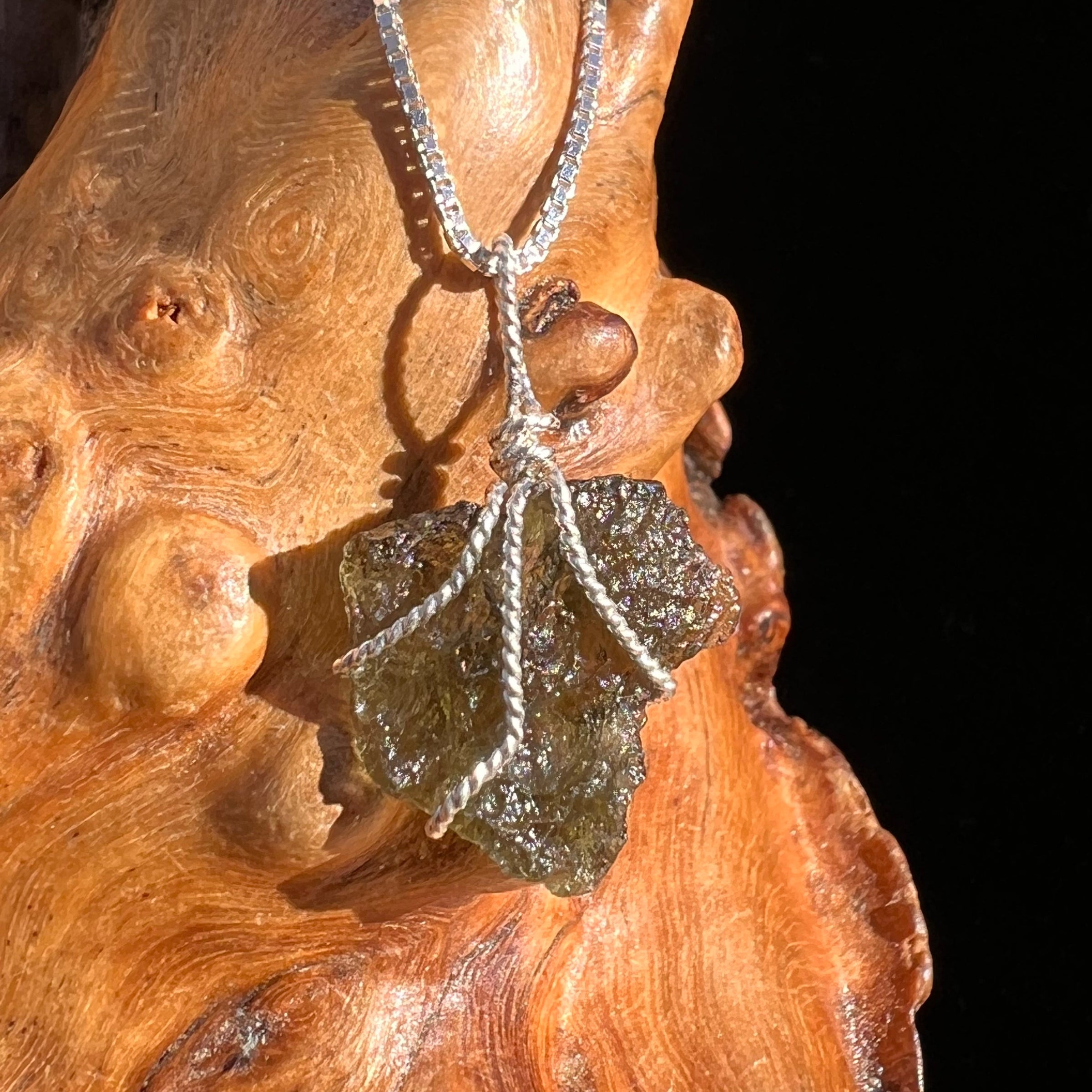 Moldavite Wire Wrapped Pendant Sterling Silver #3758-Moldavite Life