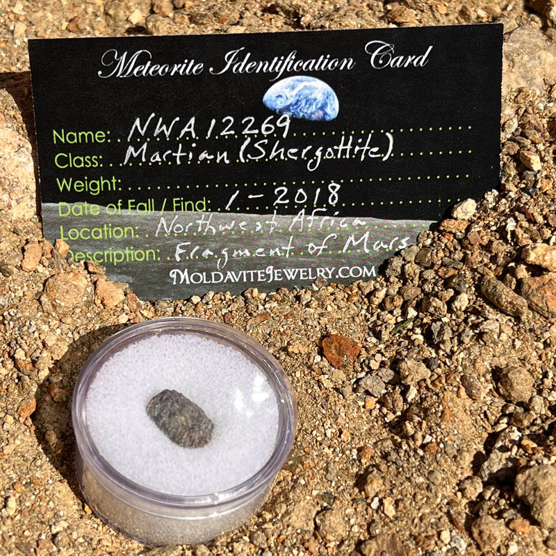 NWA 12269 Mars Meteorite fragment with Window #49-Moldavite Life