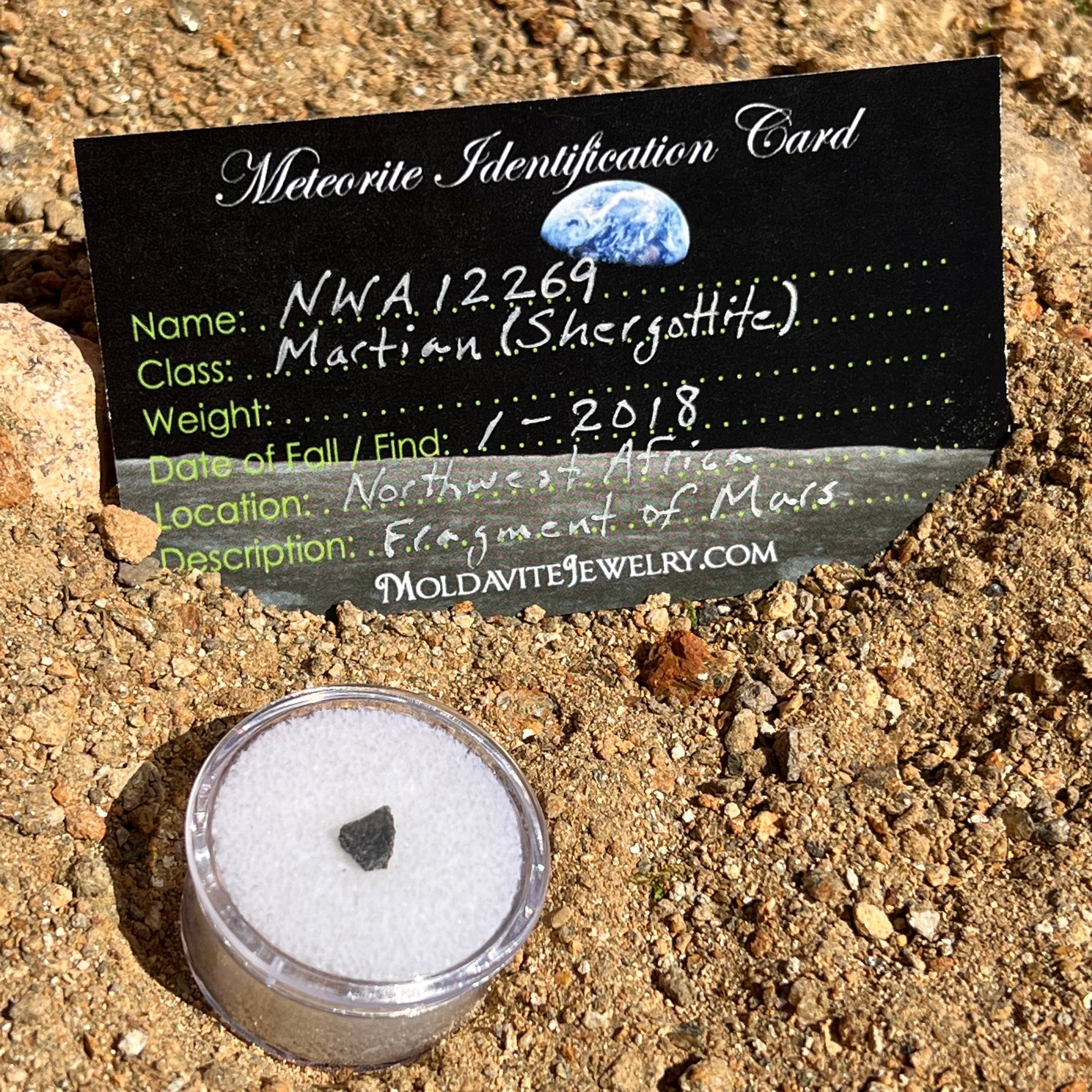 NWA 12269 Mars Meteorite tiny fragment #38-Moldavite Life