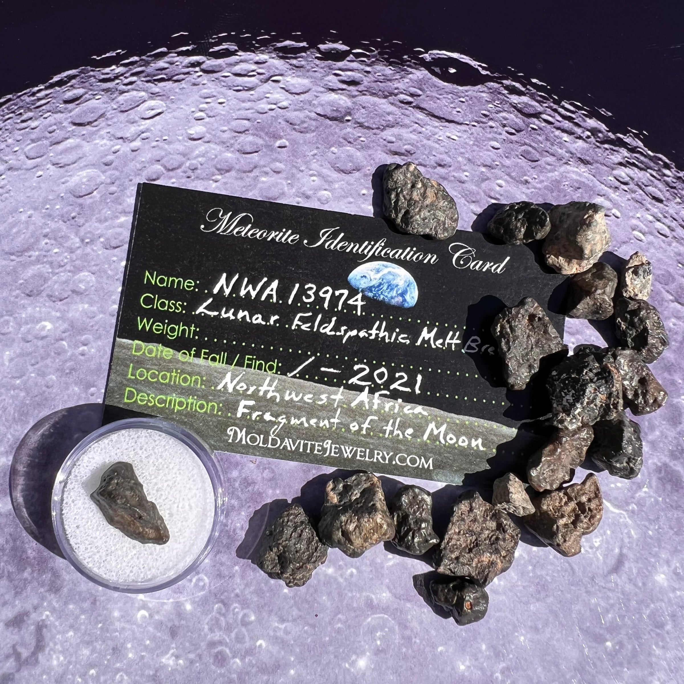 NWA 13974 Lunar Meteorite 1.2 grams #101-Moldavite Life